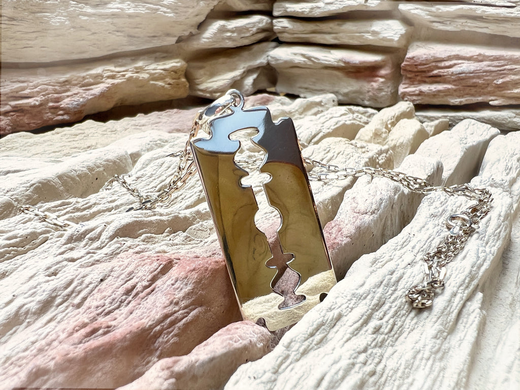 Massive Ankerkette mit Rasierklinge - 925er Sterling Silber – 55 cm | 2 mm