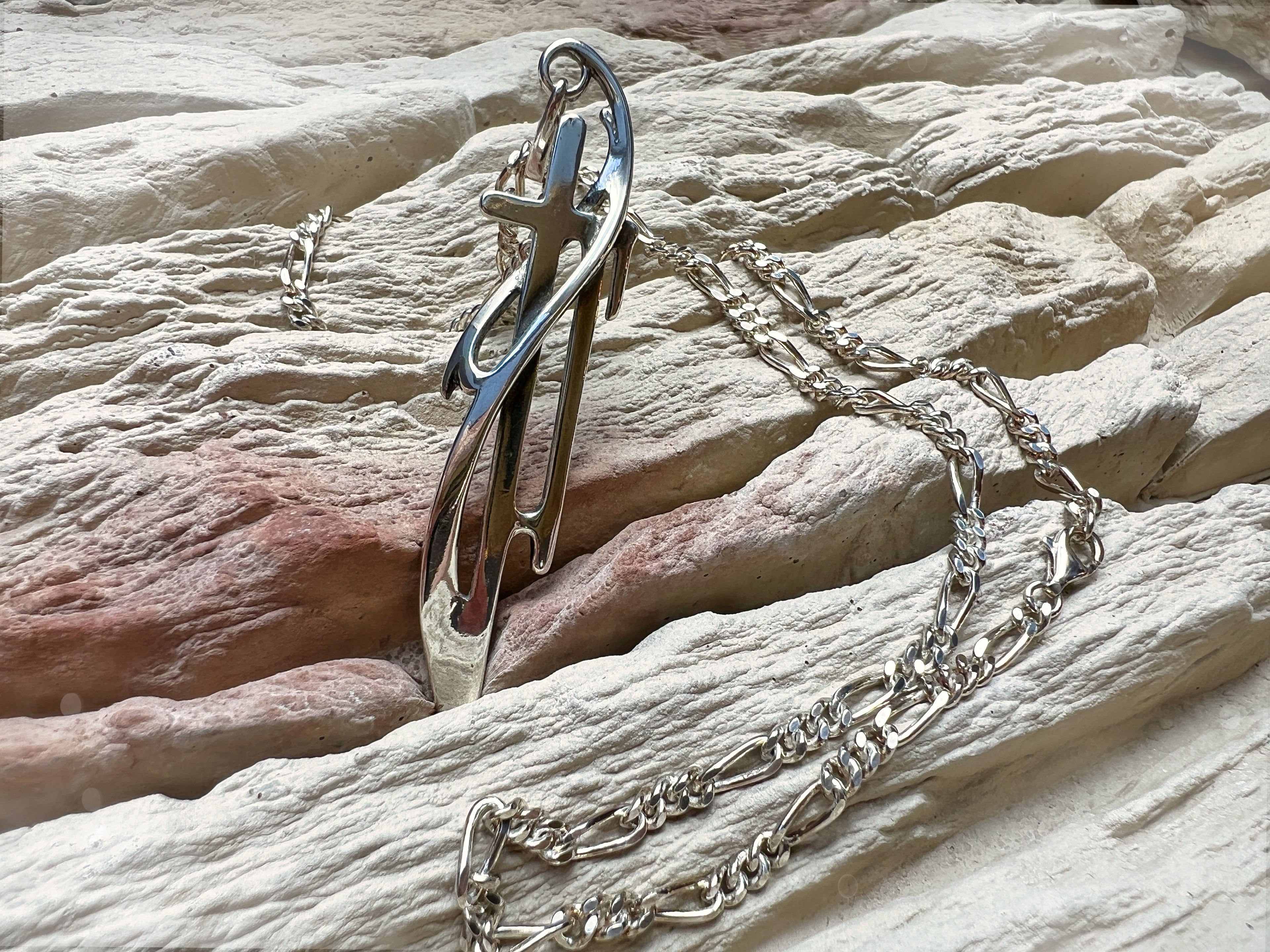 Massive Onyxkette mit exklusivem Kreuz - 925er Sterling Silber - 65 cm