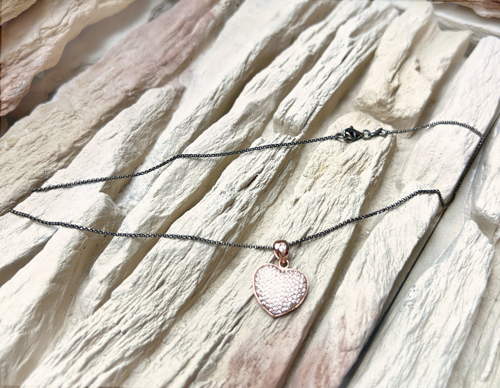 Herzkette 925er Sterling Silber - Roségold - funkelnde Zirkonia in Pavéfassung
