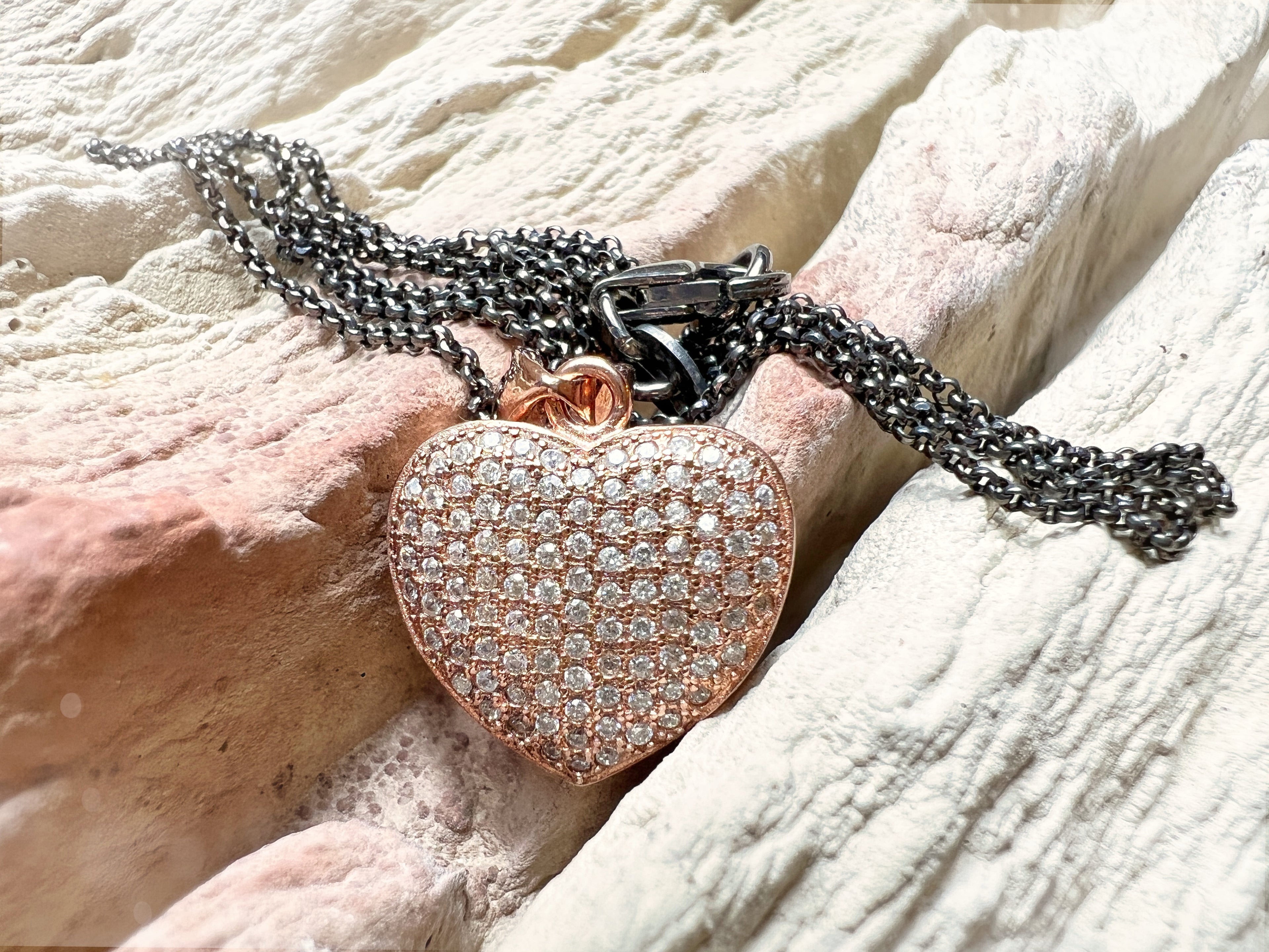 Herzkette 925er Sterling Silber - Roségold - funkelnde Zirkonia in Pavéfassung