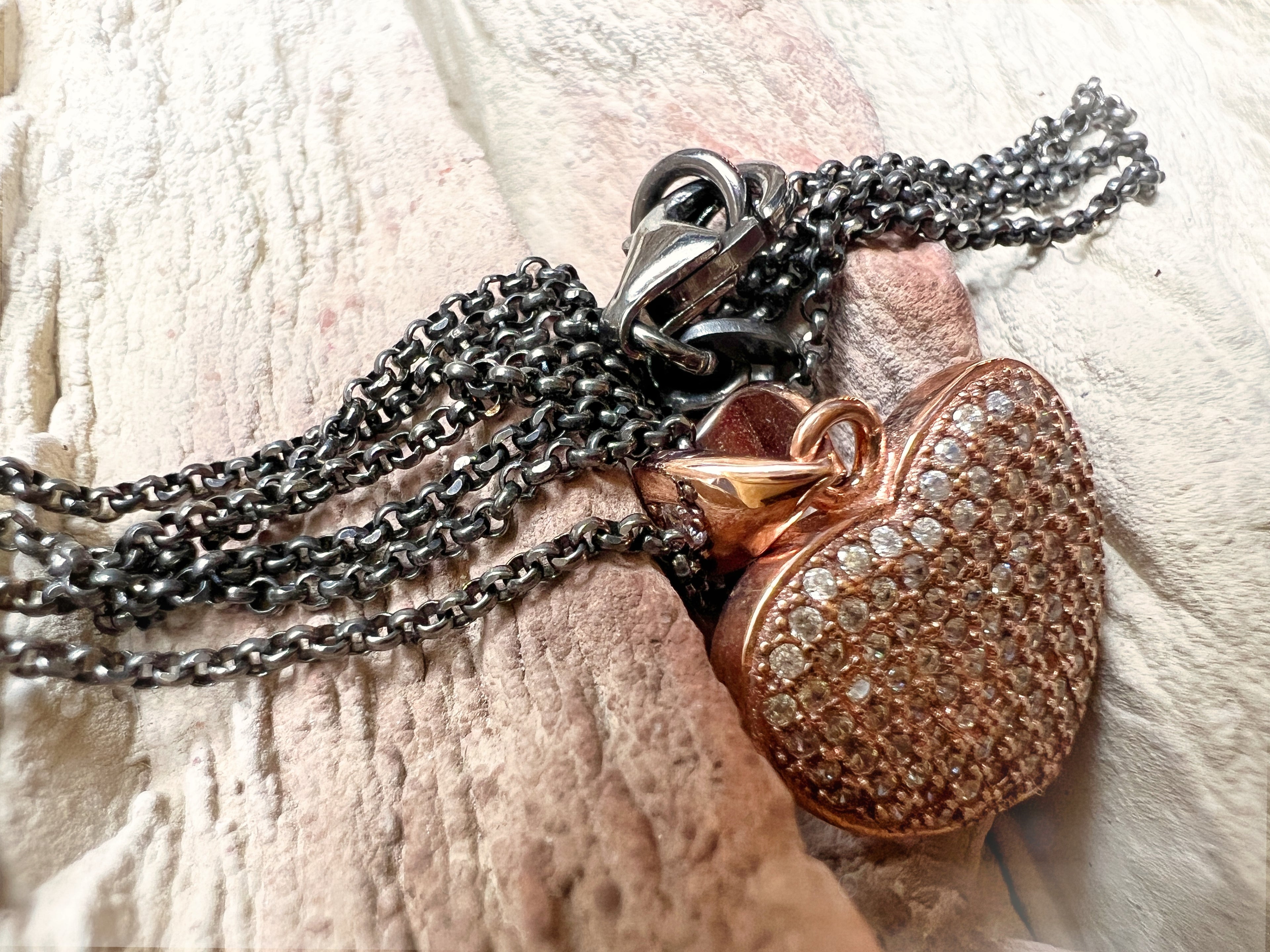 Herzkette 925er Sterling Silber - Roségold - funkelnde Zirkonia in Pavéfassung