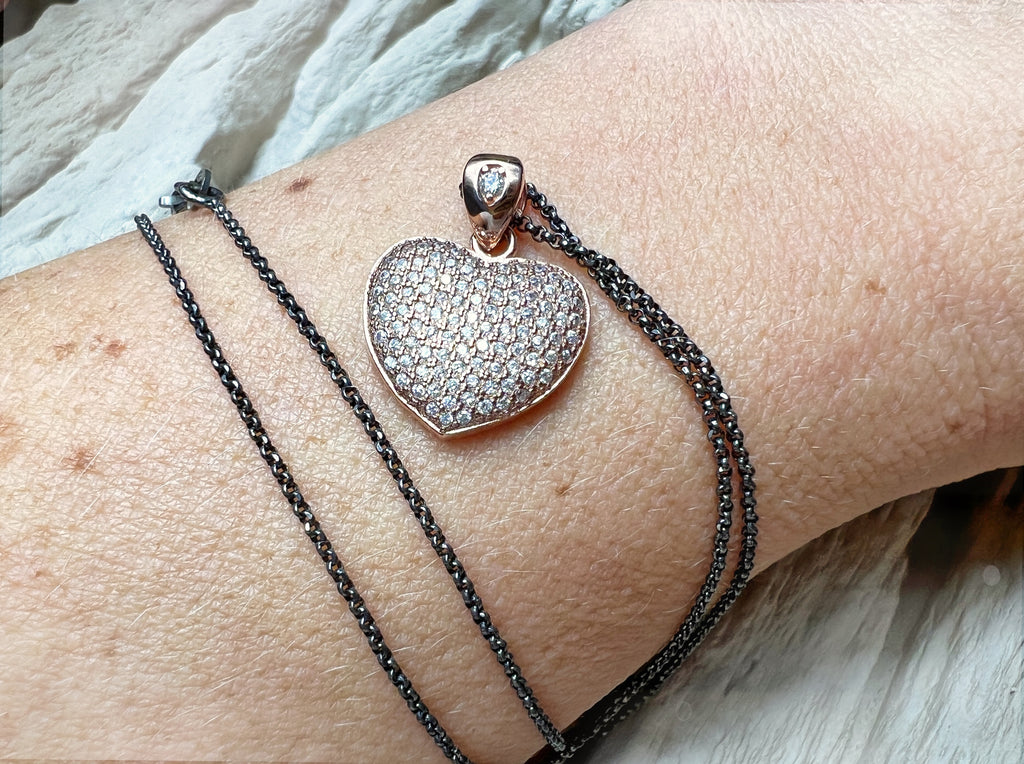 Herzkette 925er Sterling Silber - Roségold - funkelnde Zirkonia in Pavéfassung