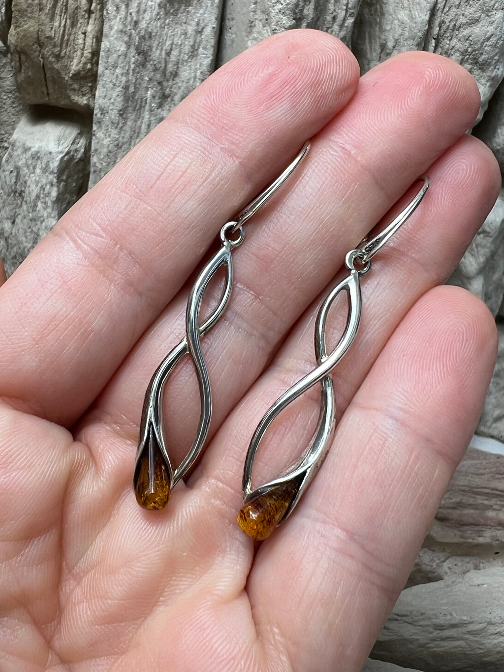 925er Sterling Silber Ohrringe - brauner Naturbernstein - UNIKAT