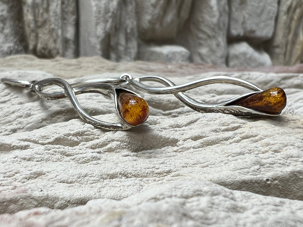 925er Sterling Silber Ohrringe - brauner Naturbernstein - UNIKAT