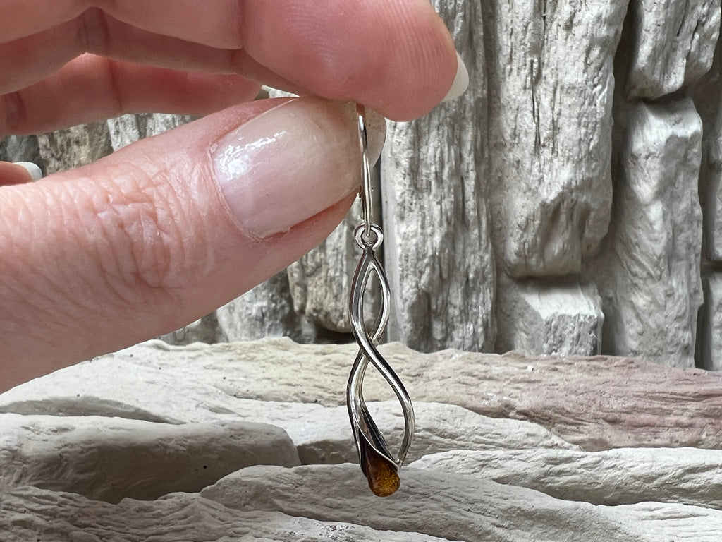 925er Sterling Silber Ohrringe - brauner Naturbernstein - UNIKAT