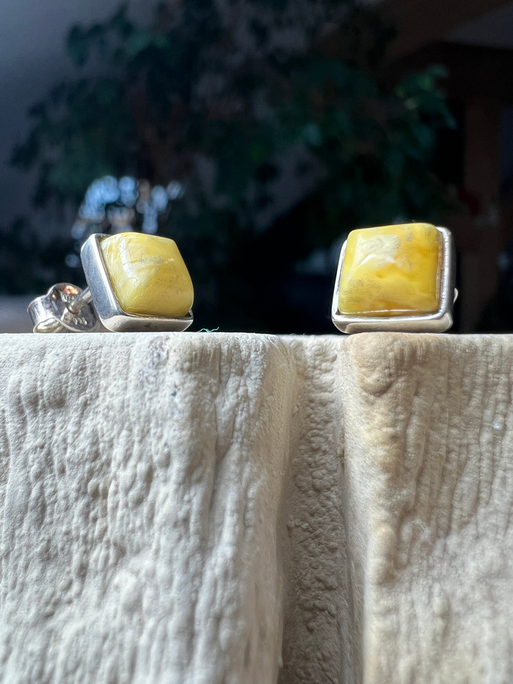 925er Sterling Silber Ohrringe - weißer Naturbernstein - UNIKAT