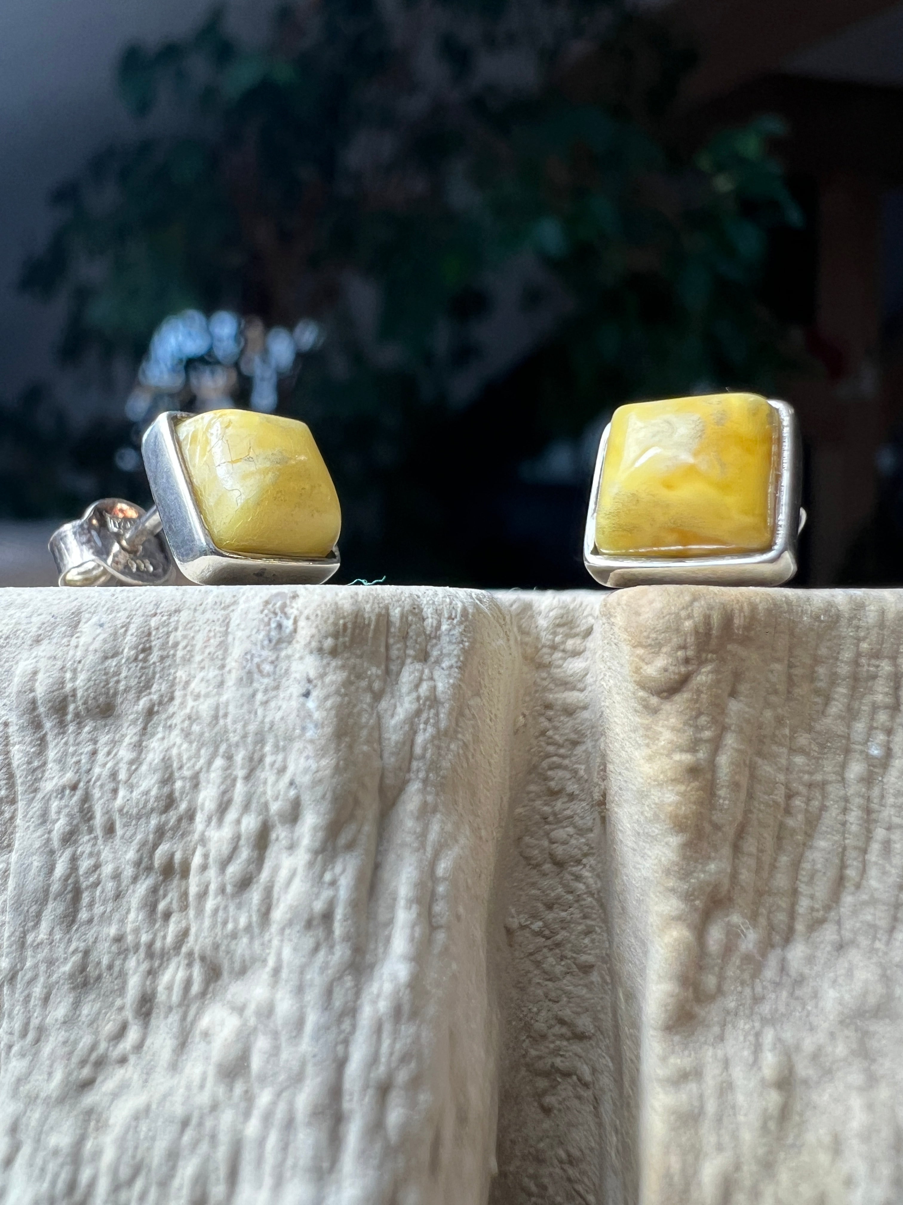 925er Sterling Silber Ohrringe - weißer Naturbernstein - UNIKAT