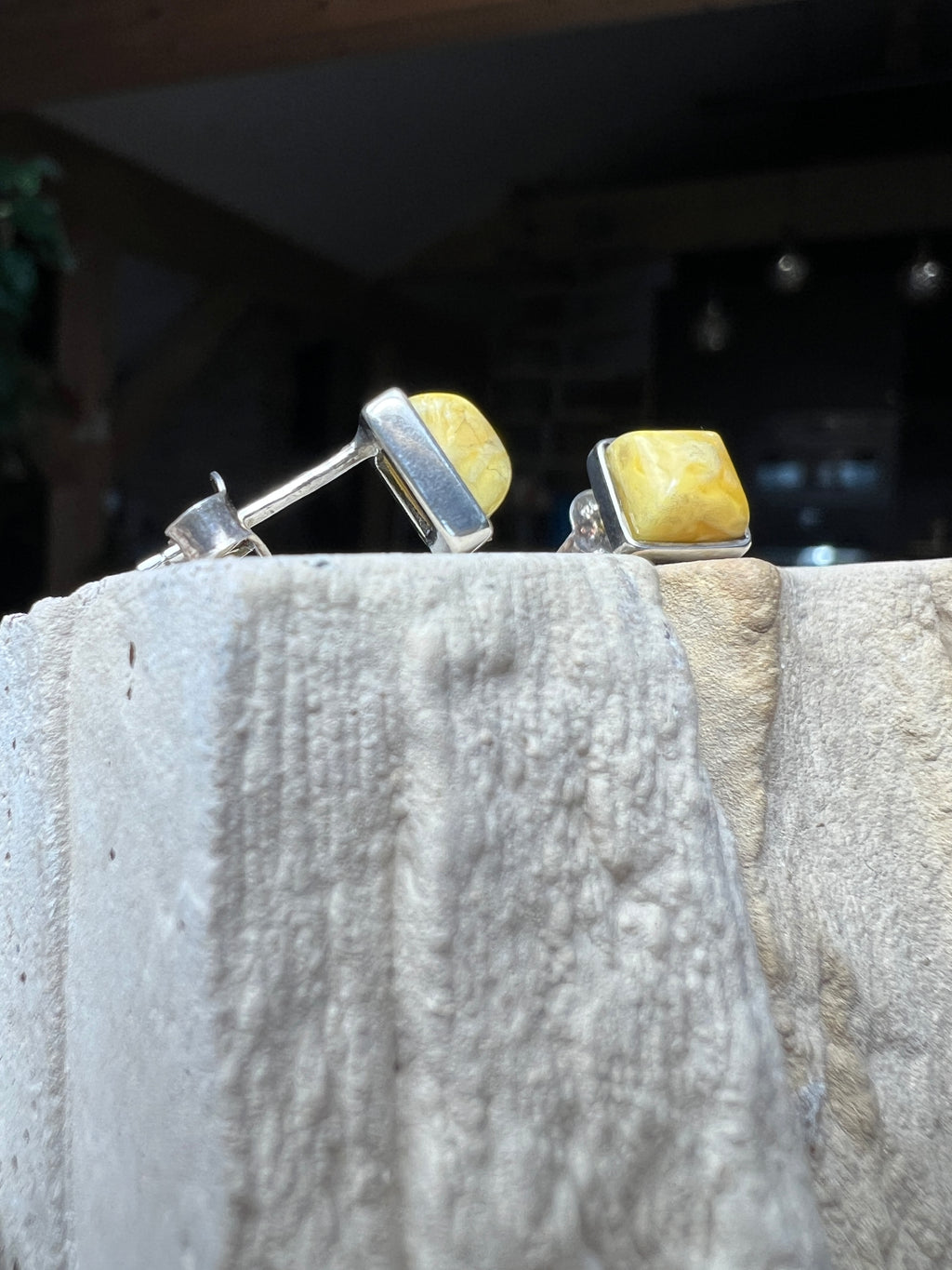 925er Sterling Silber Ohrringe - weißer Naturbernstein - UNIKAT