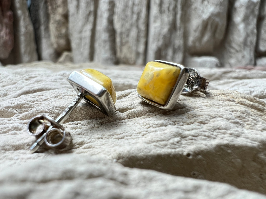 925er Sterling Silber Ohrringe - weißer Naturbernstein - UNIKAT