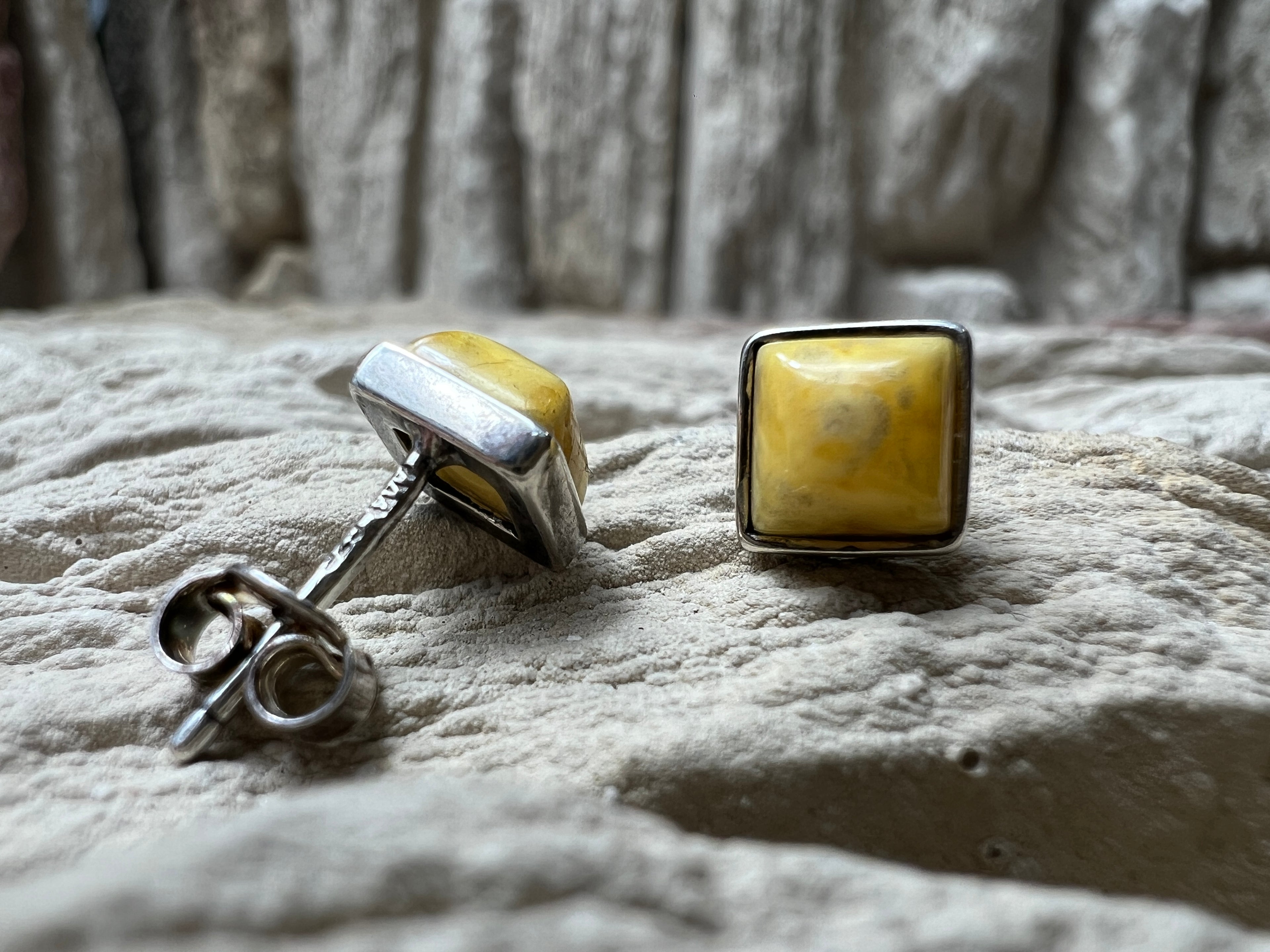 925er Sterling Silber Ohrringe - weißer Naturbernstein - UNIKAT