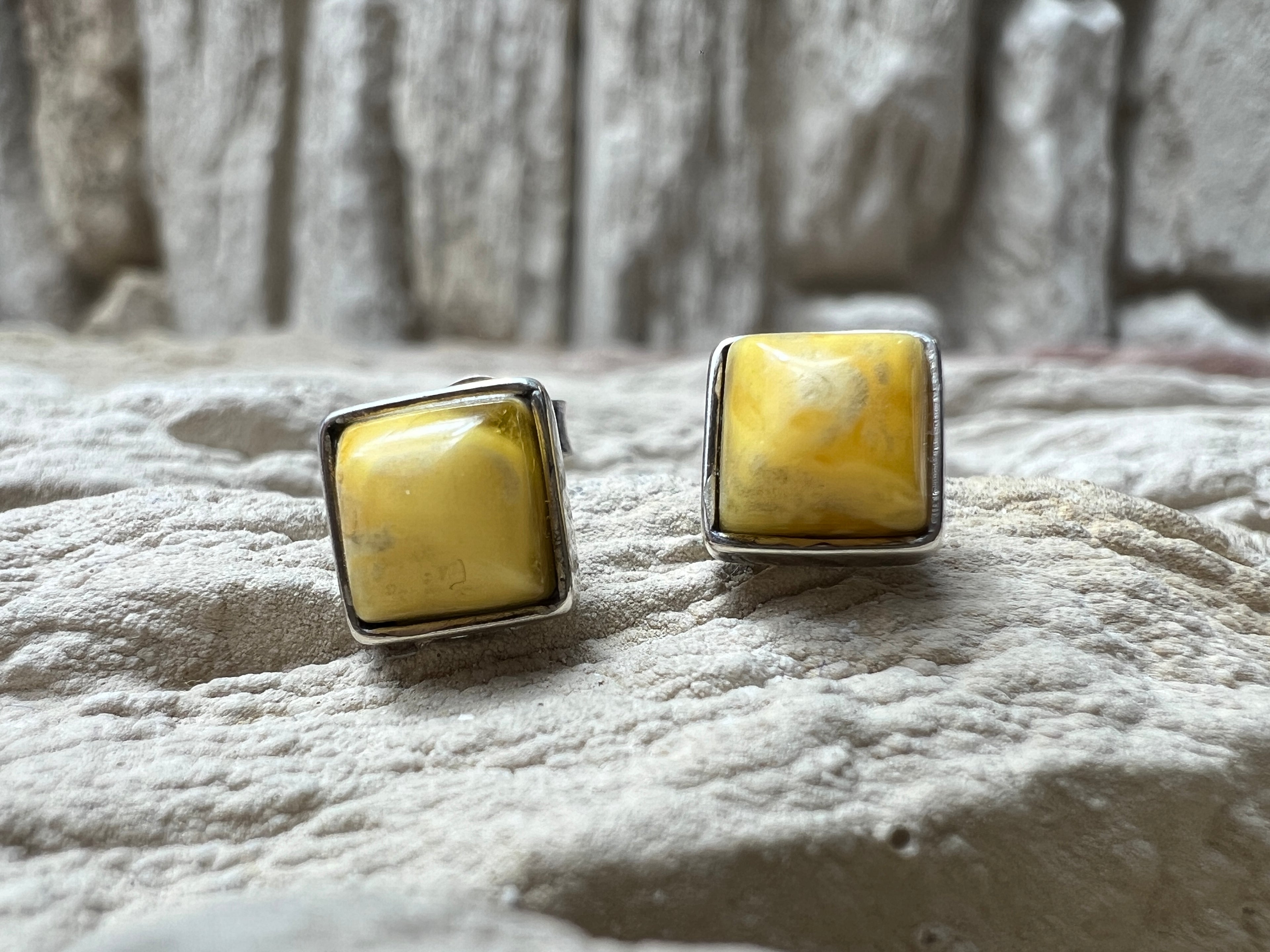 925er Sterling Silber Ohrringe - weißer Naturbernstein - UNIKAT