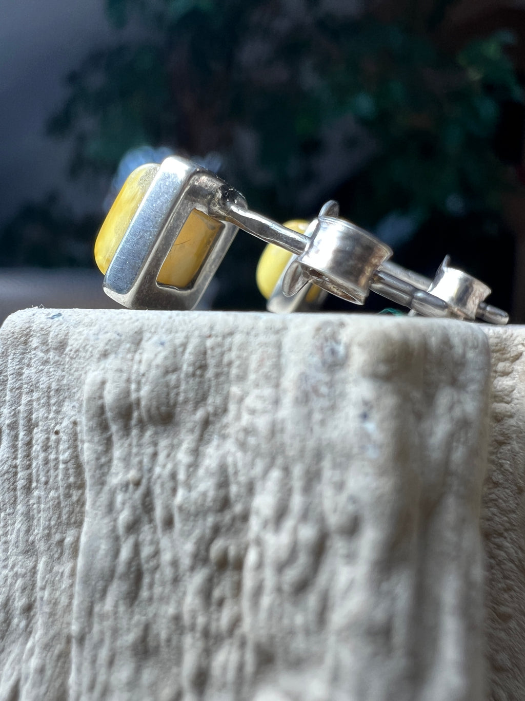 925er Sterling Silber Ohrringe - weißer Naturbernstein - UNIKAT