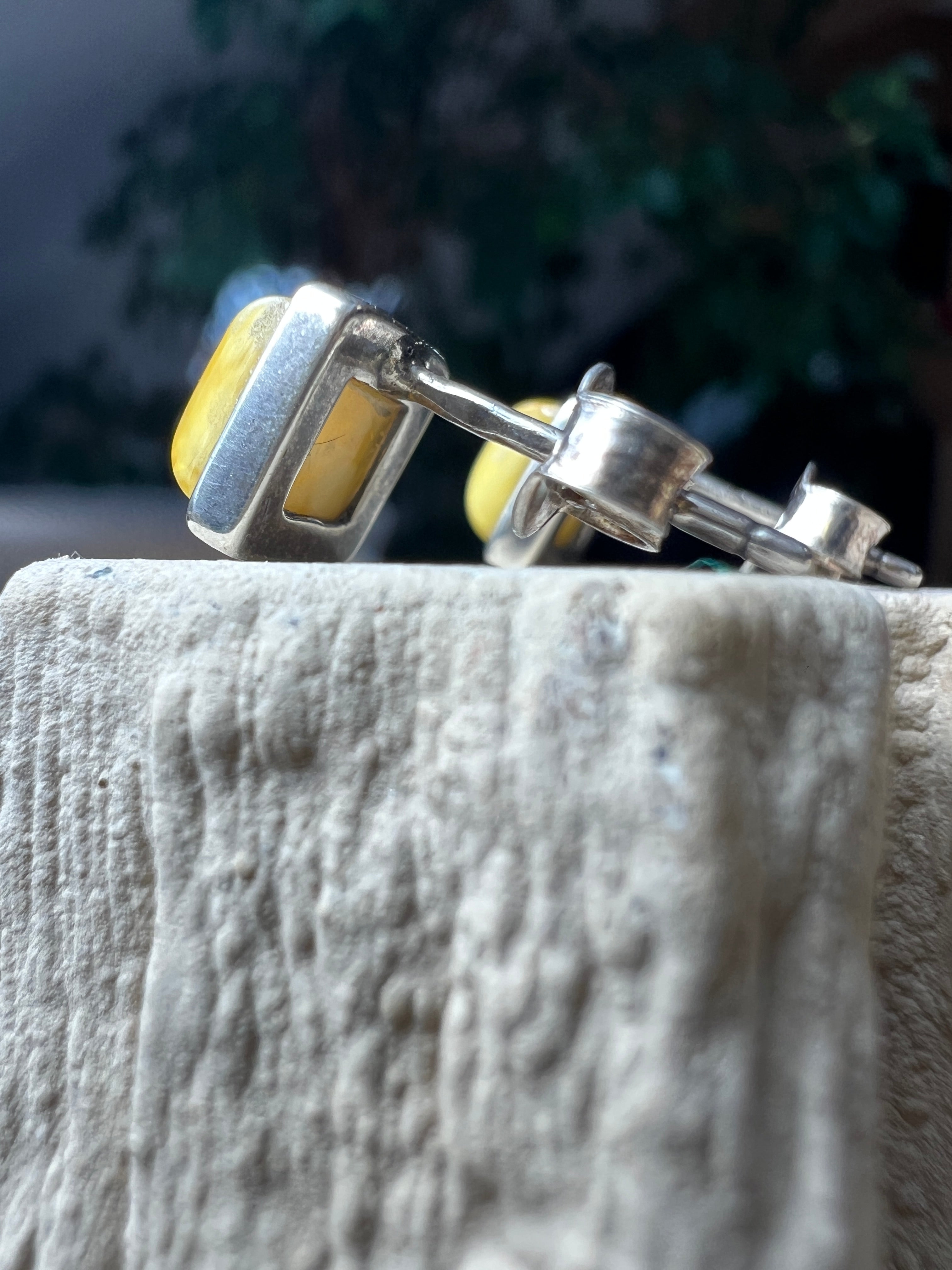 925er Sterling Silber Ohrringe - weißer Naturbernstein - UNIKAT