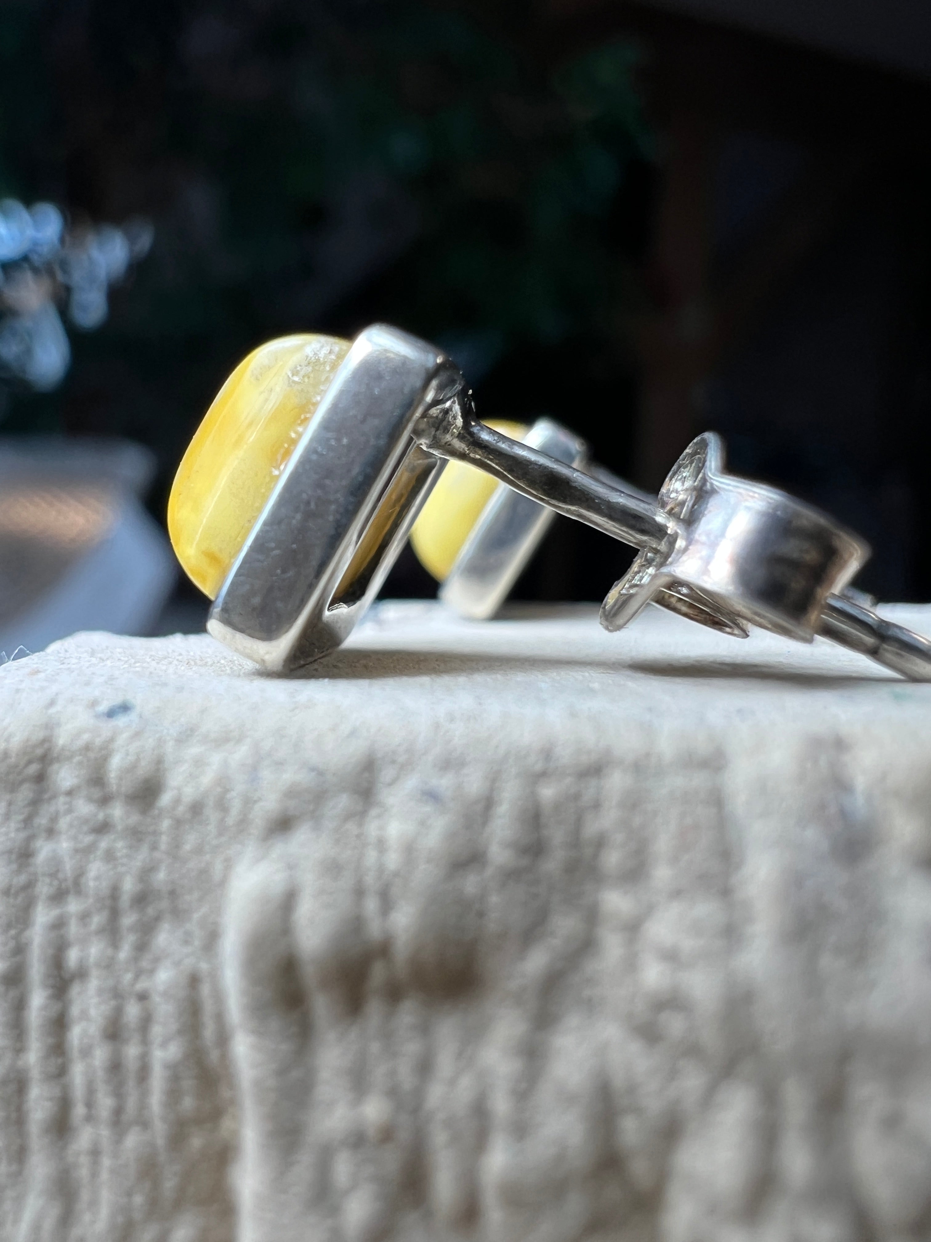 925er Sterling Silber Ohrringe - weißer Naturbernstein - UNIKAT