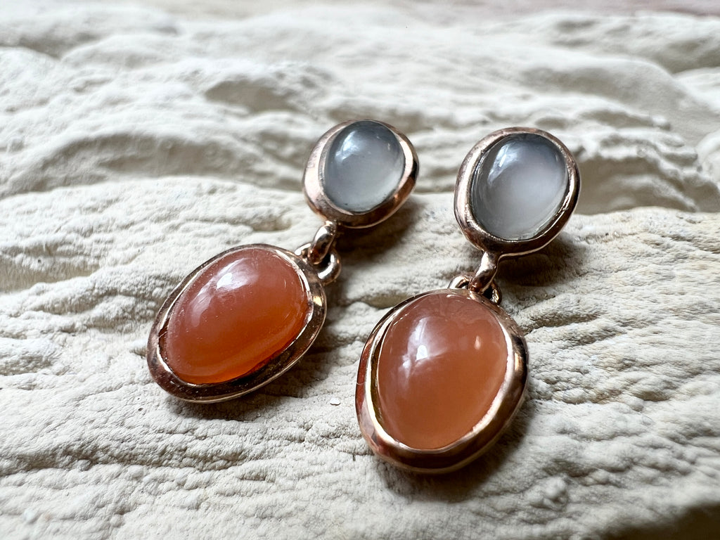 Rosé-vergoldete 925er Sterling Silber Ohrhänger - Mondstein & Karneol - UNIKAT