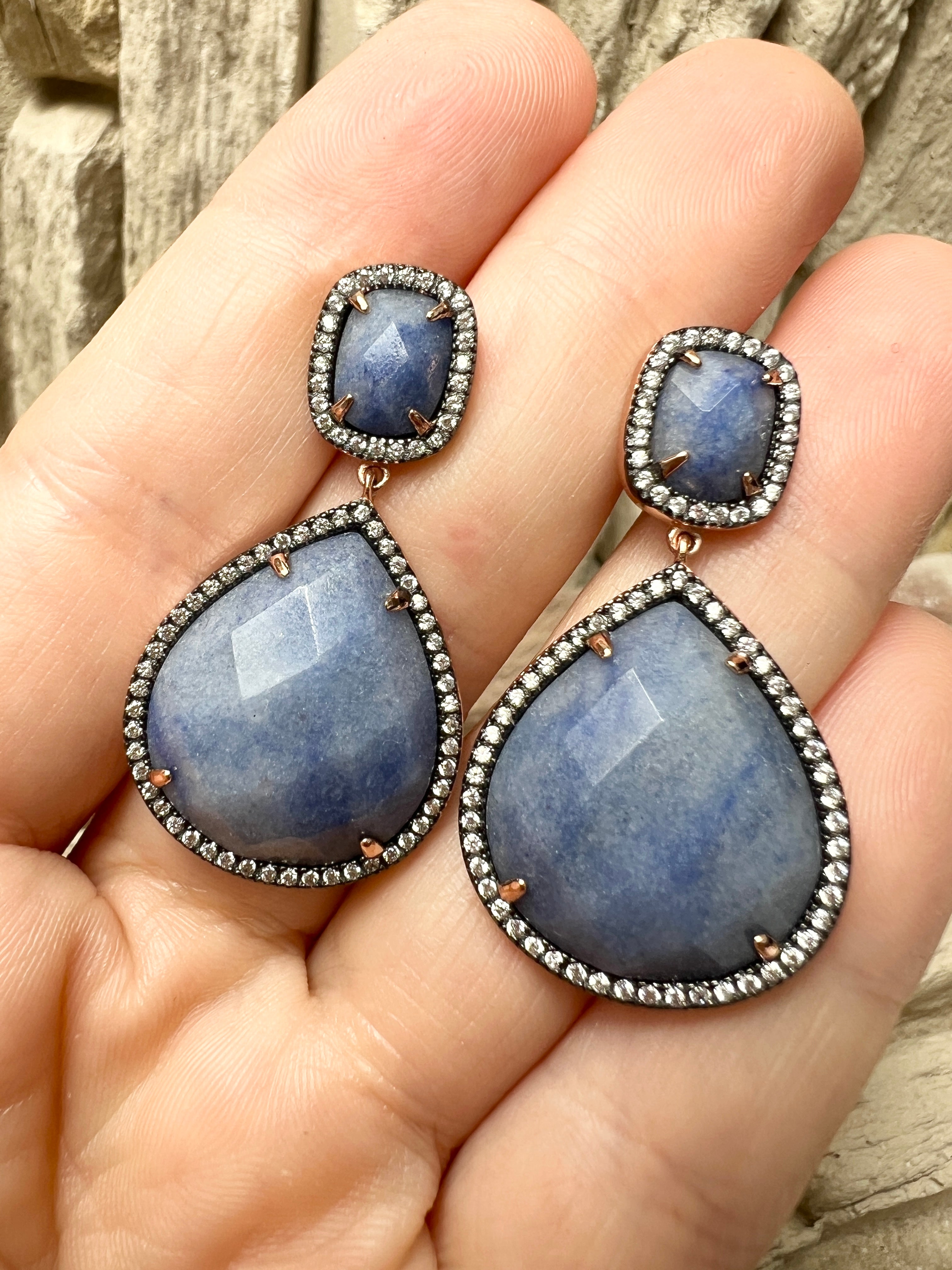 Rosé-vergoldete 925er Sterling Silber Ohrhänger - edler Sodalith- UNIKAT