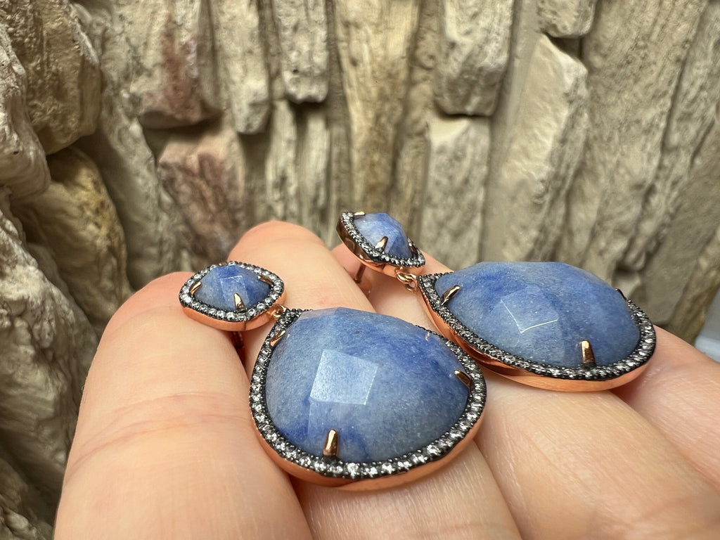 Rosé-vergoldete 925er Sterling Silber Ohrhänger - edler Sodalith- UNIKAT