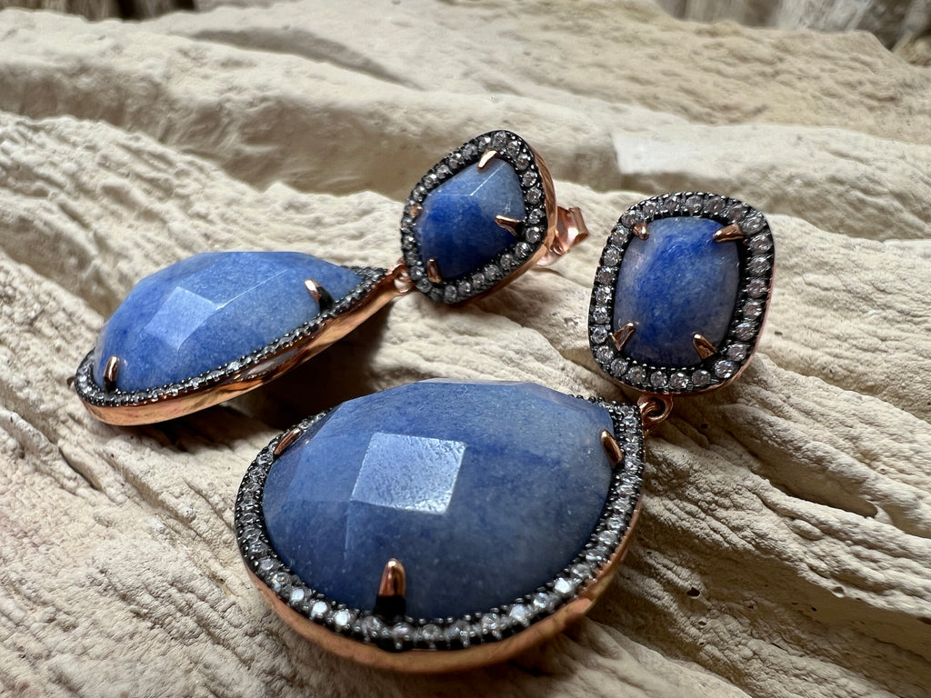 Rosé-vergoldete 925er Sterling Silber Ohrhänger - edler Sodalith- UNIKAT