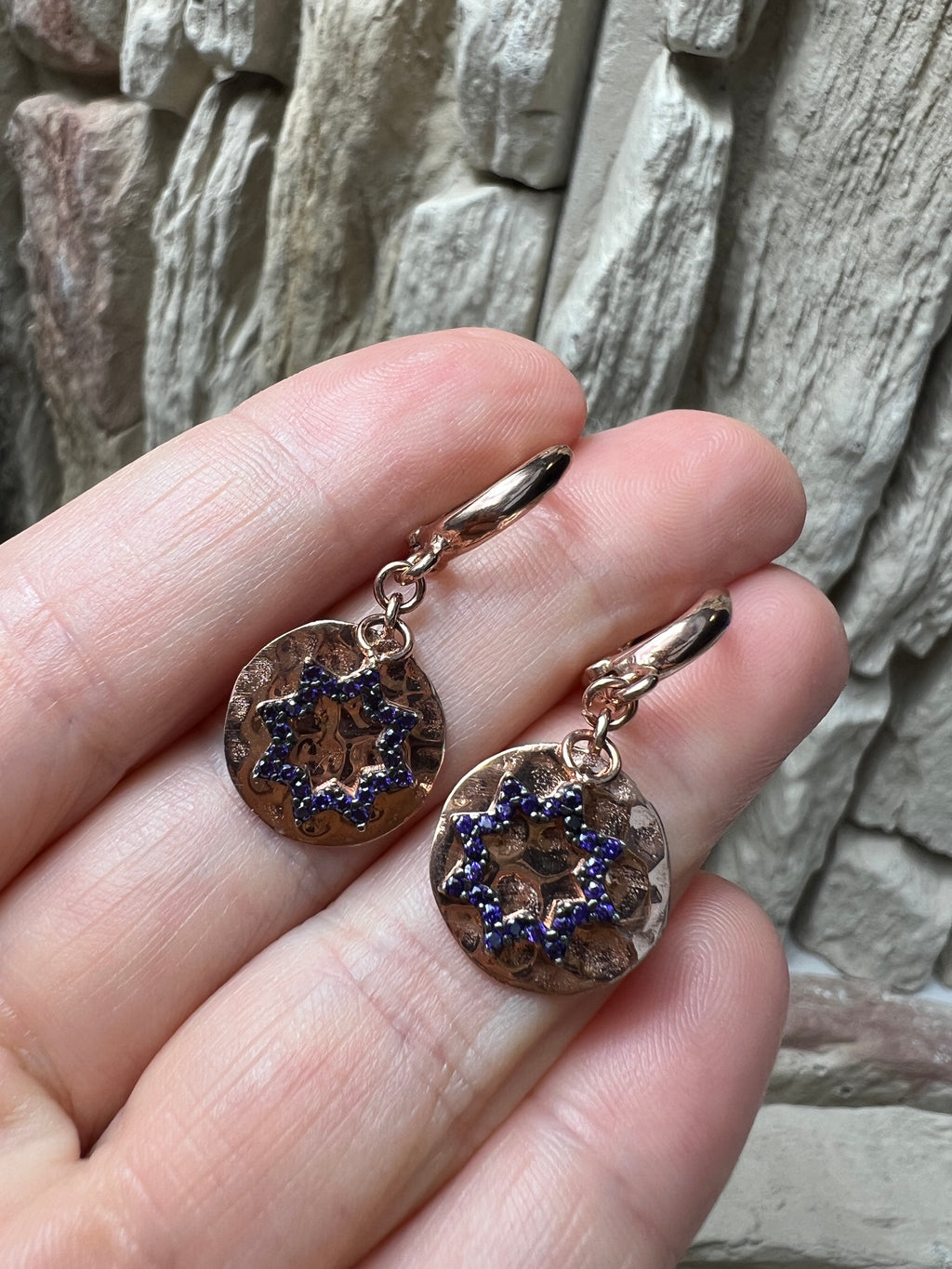 Rosé-vergoldete 925er Sterling Silber Ohrhänger - klarer Amethyst - UNIKAT