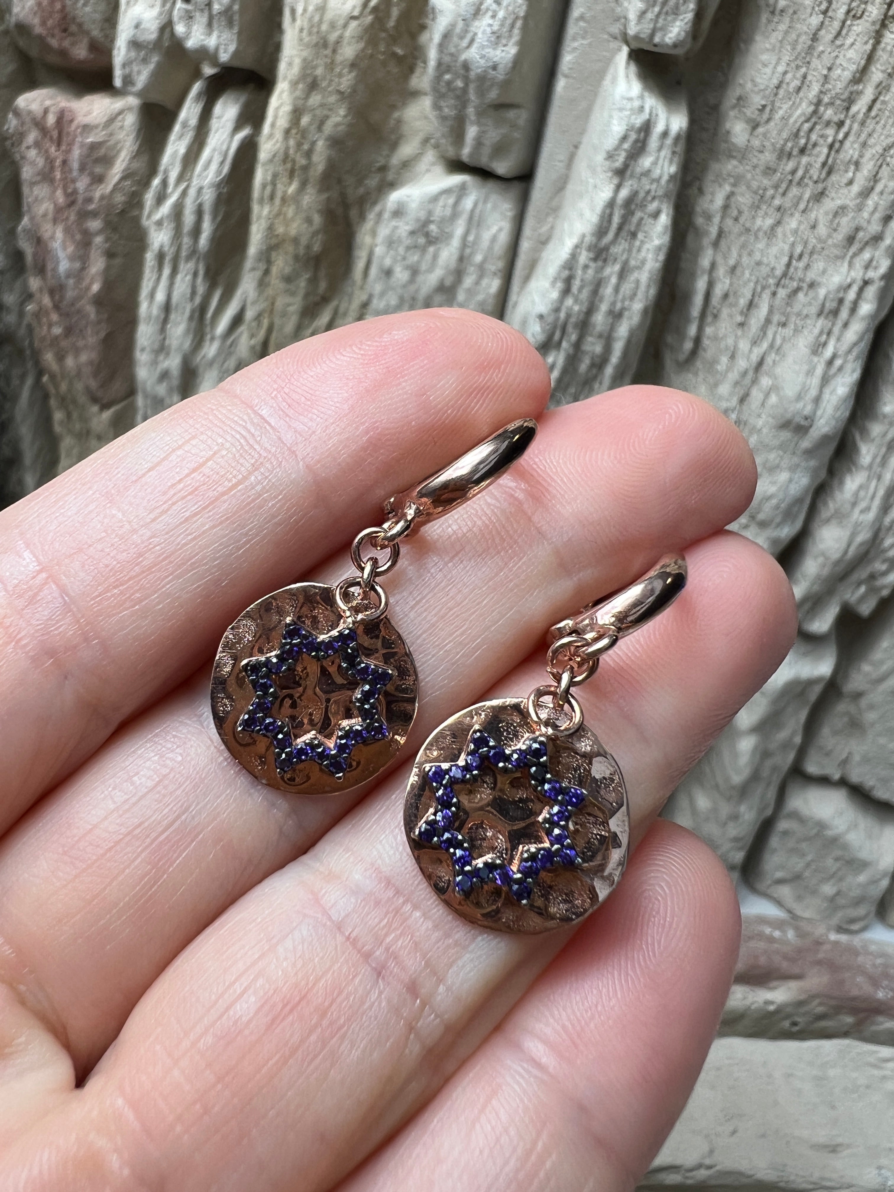 Rosé-vergoldete 925er Sterling Silber Ohrhänger - klarer Amethyst - UNIKAT