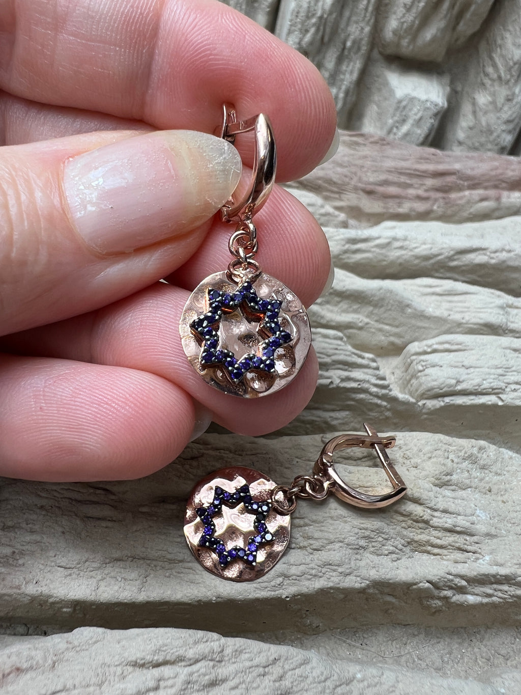 Rosé-vergoldete 925er Sterling Silber Ohrhänger - klarer Amethyst - UNIKAT