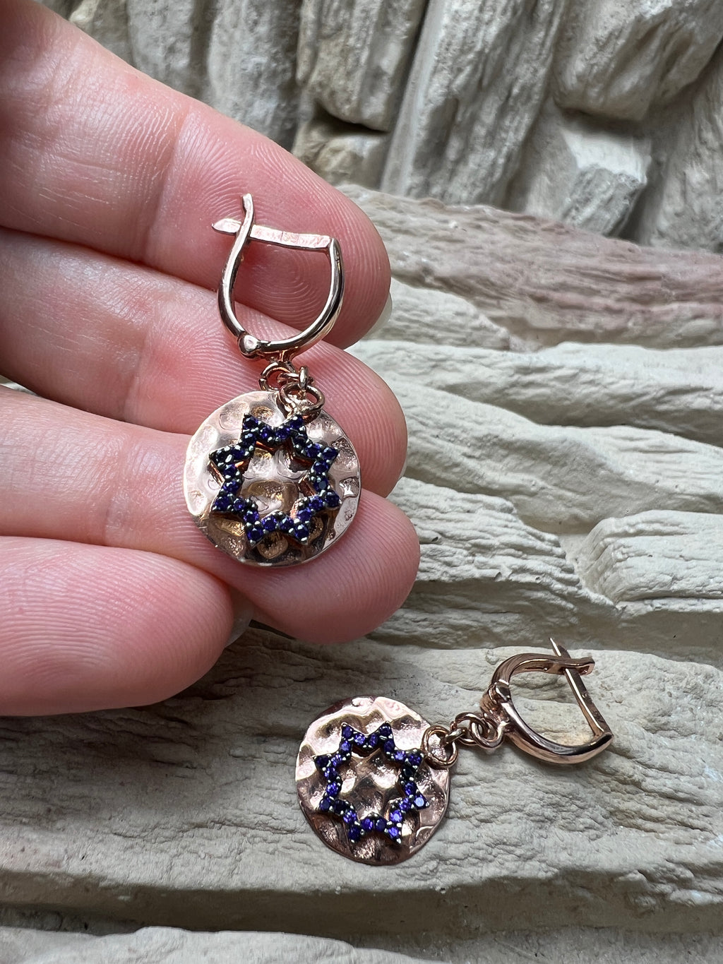 Rosé-vergoldete 925er Sterling Silber Ohrhänger - klarer Amethyst - UNIKAT