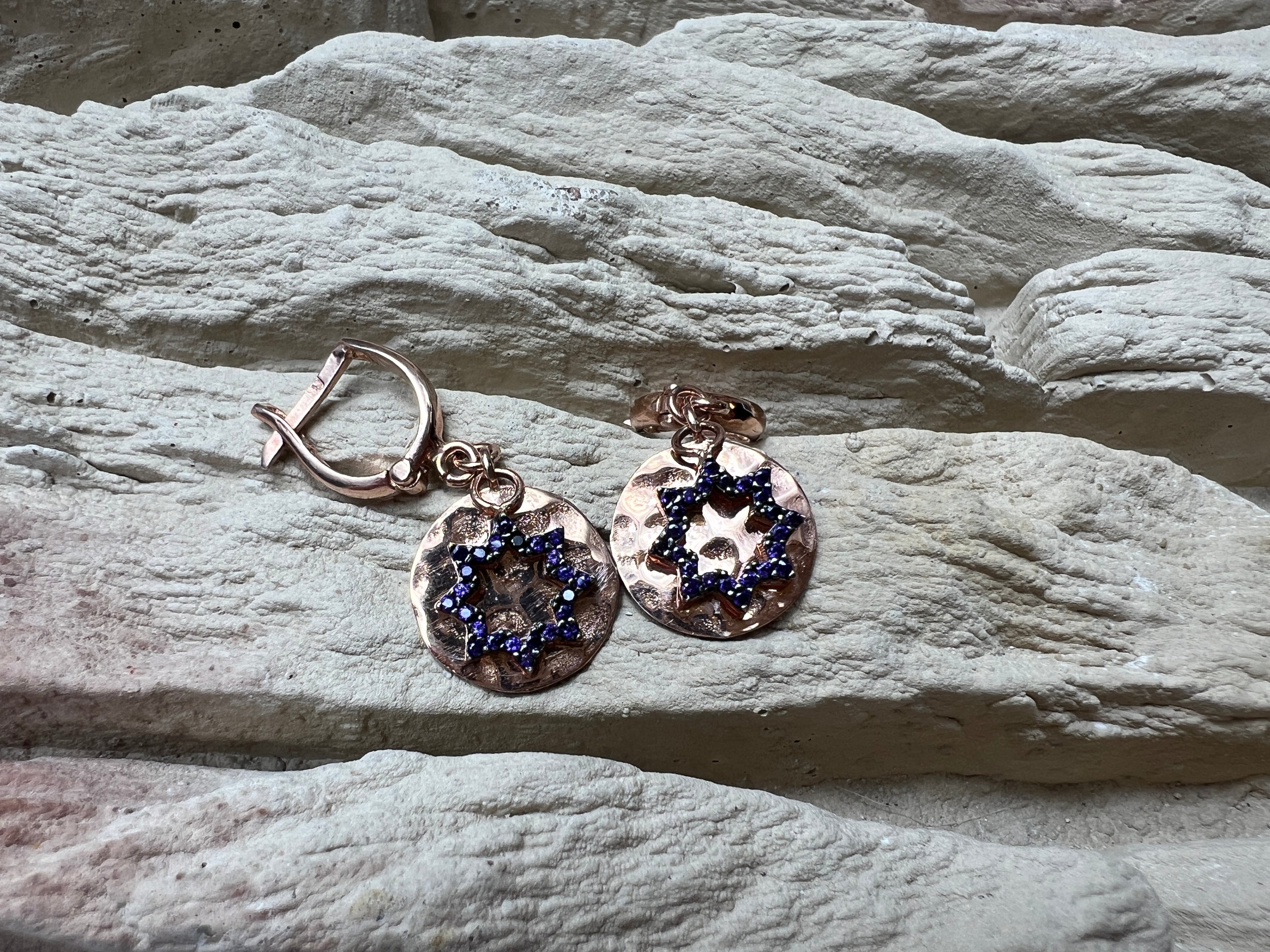 Rosé-vergoldete 925er Sterling Silber Ohrhänger - klarer Amethyst - UNIKAT