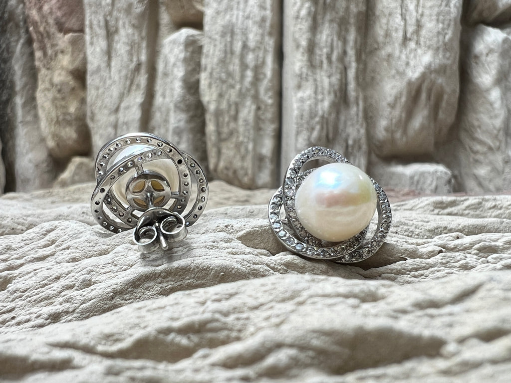 925er Sterling Silber Ohrringe - Süßwasser Zuchtperle - UNIKAT