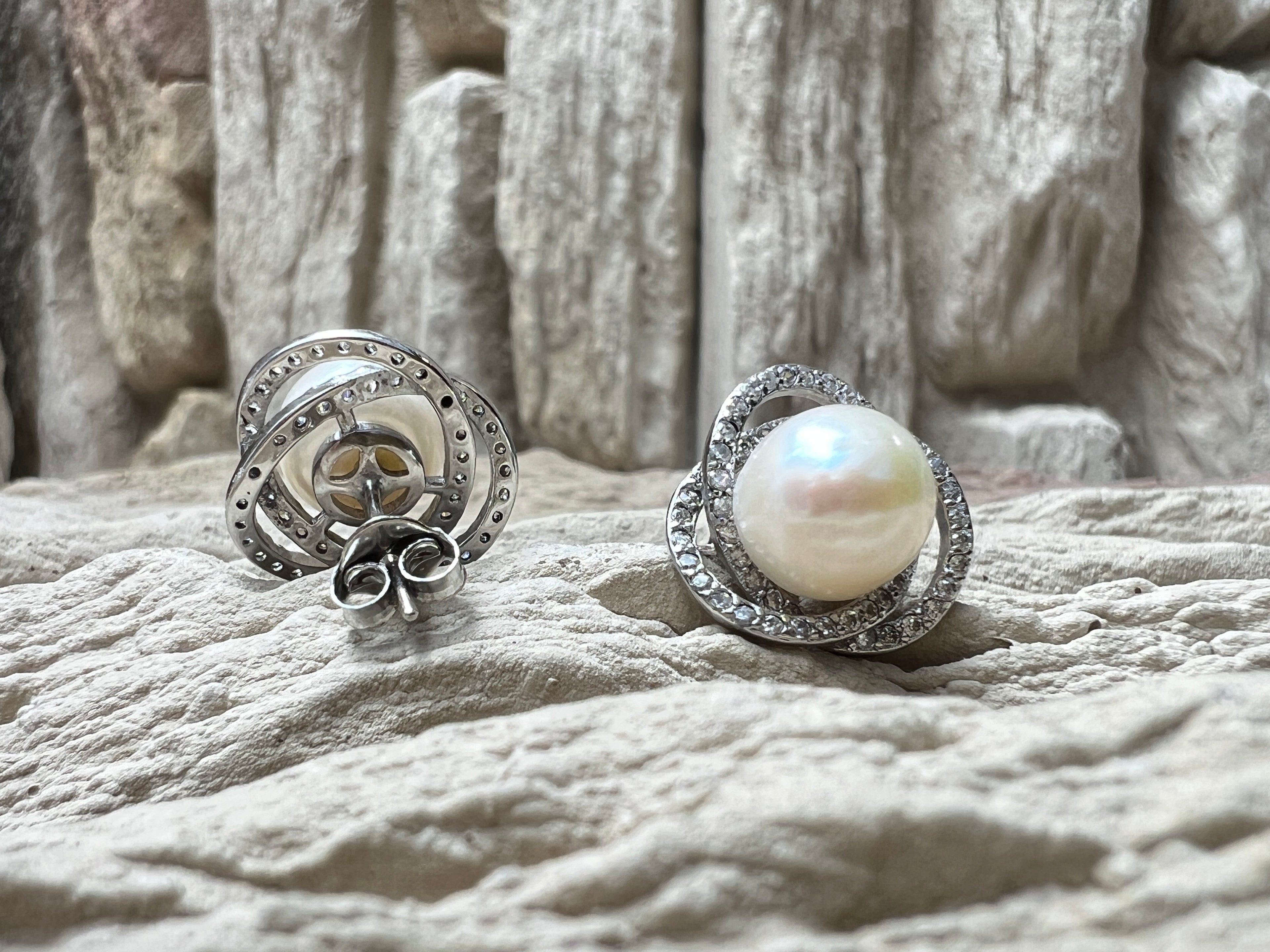 925er Sterling Silber Ohrringe - Süßwasser Zuchtperle - UNIKAT