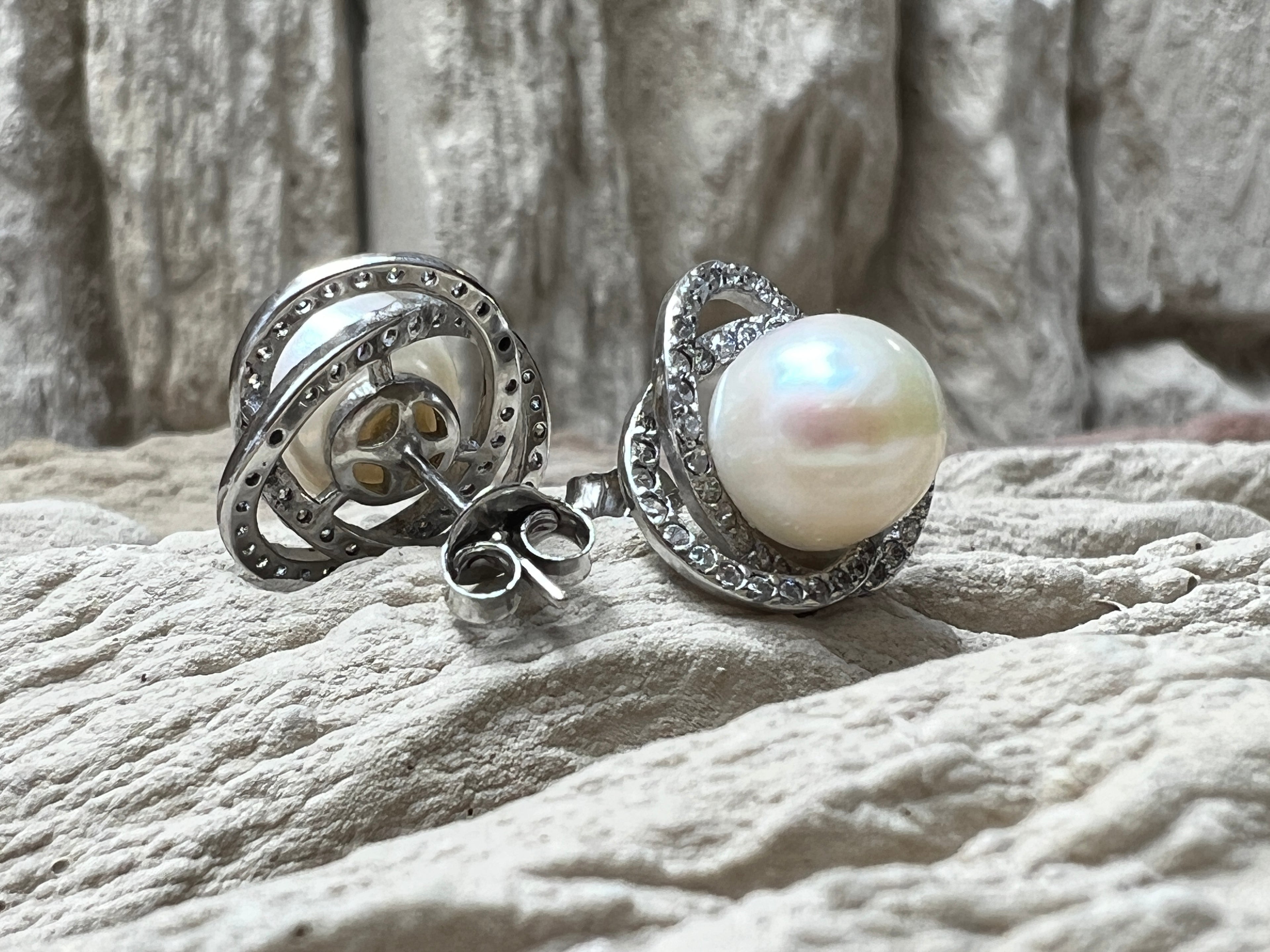 925er Sterling Silber Ohrringe - Süßwasser Zuchtperle - UNIKAT