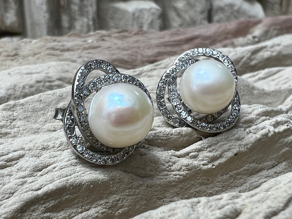 925er Sterling Silber Ohrringe - Süßwasser Zuchtperle - UNIKAT