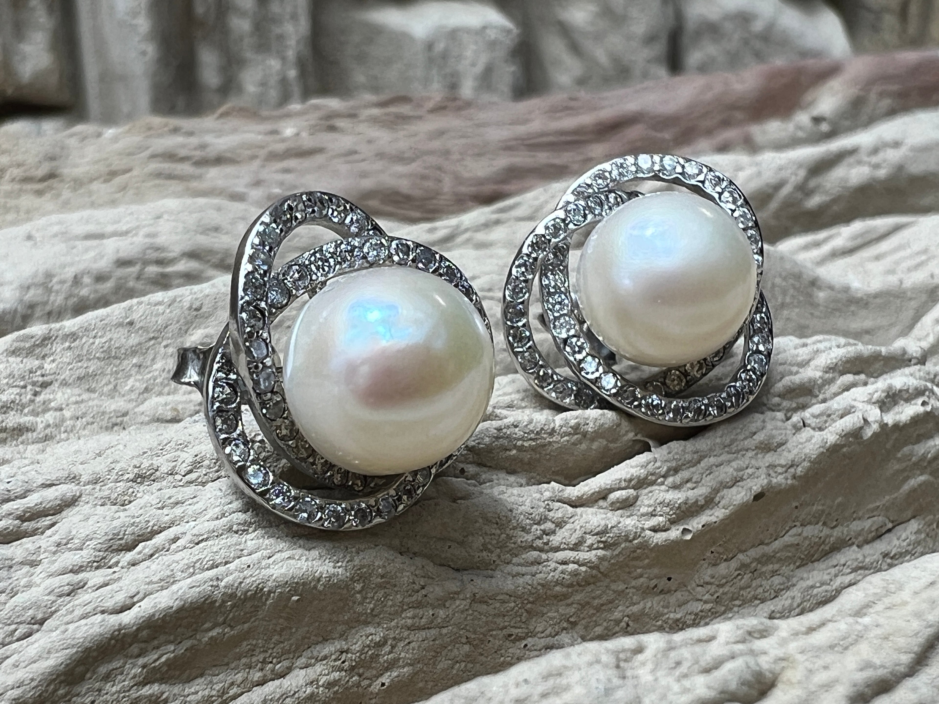 925er Sterling Silber Ohrringe - Süßwasser Zuchtperle - UNIKAT