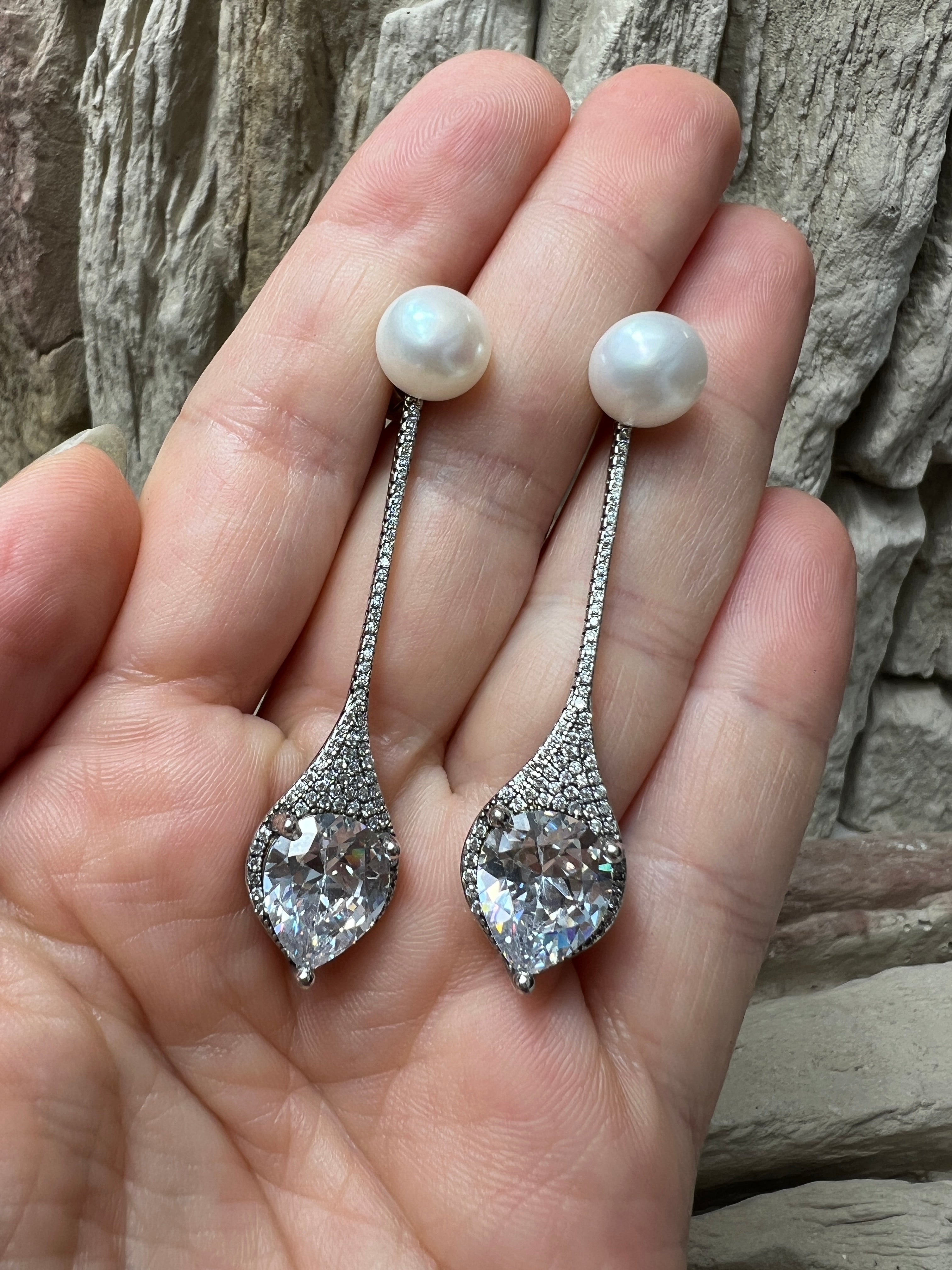 exklusive 925er Sterling Silber Ohrringe - Süßwasser Zuchtperle - UNIKAT