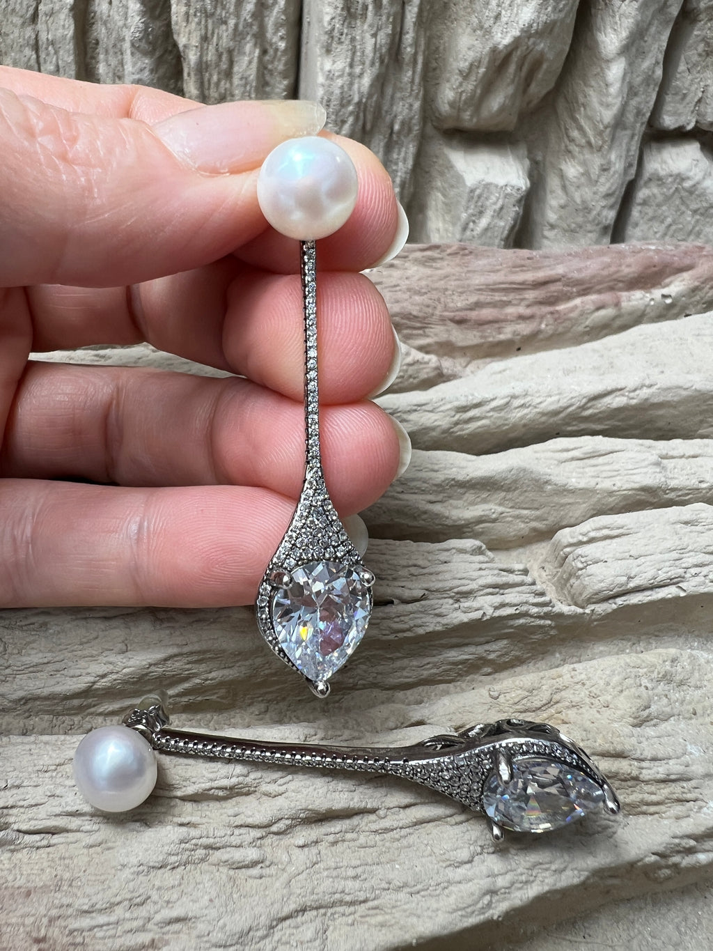 exklusive 925er Sterling Silber Ohrringe - Süßwasser Zuchtperle - UNIKAT