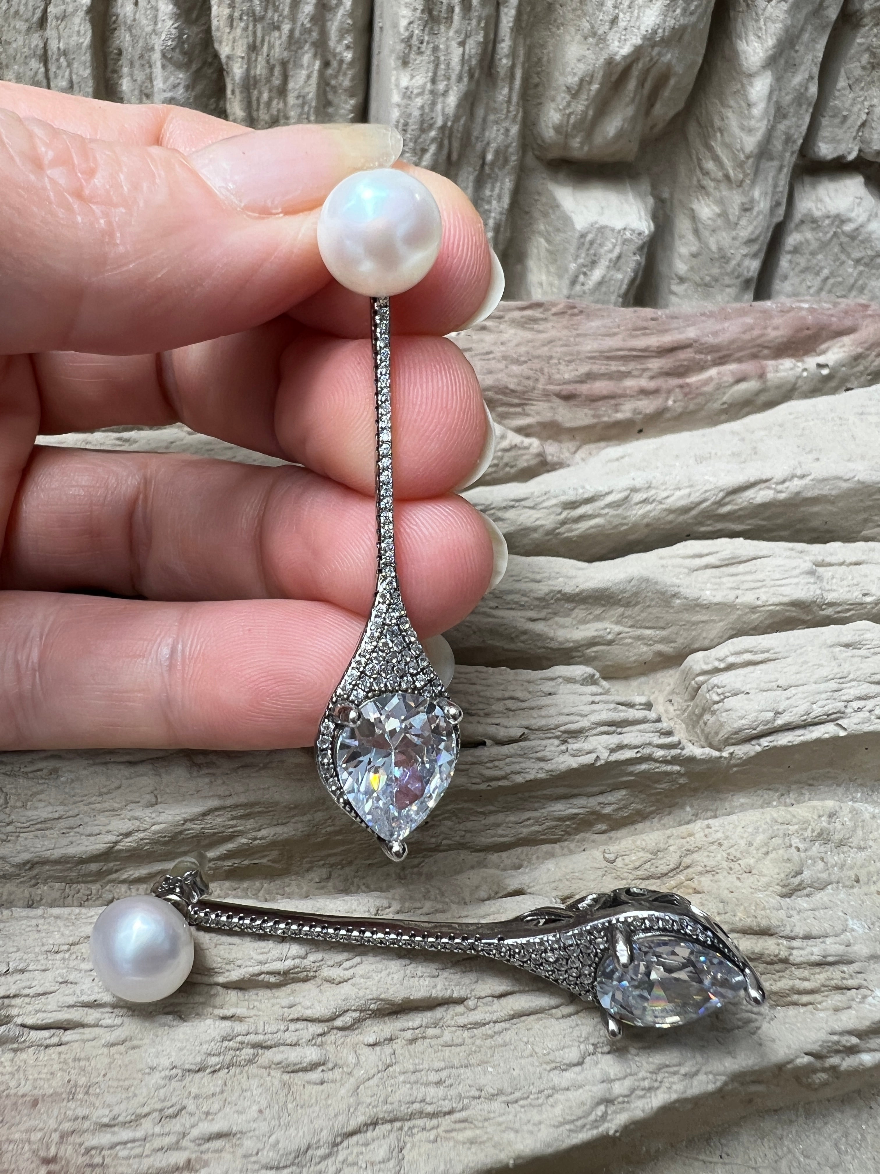 exklusive 925er Sterling Silber Ohrringe - Süßwasser Zuchtperle - UNIKAT