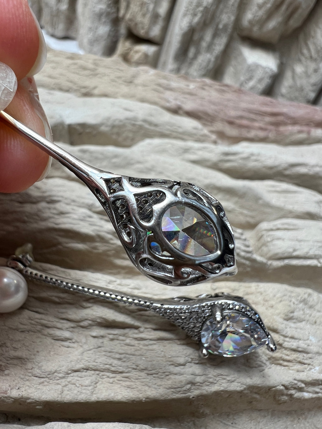 exklusive 925er Sterling Silber Ohrringe - Süßwasser Zuchtperle - UNIKAT