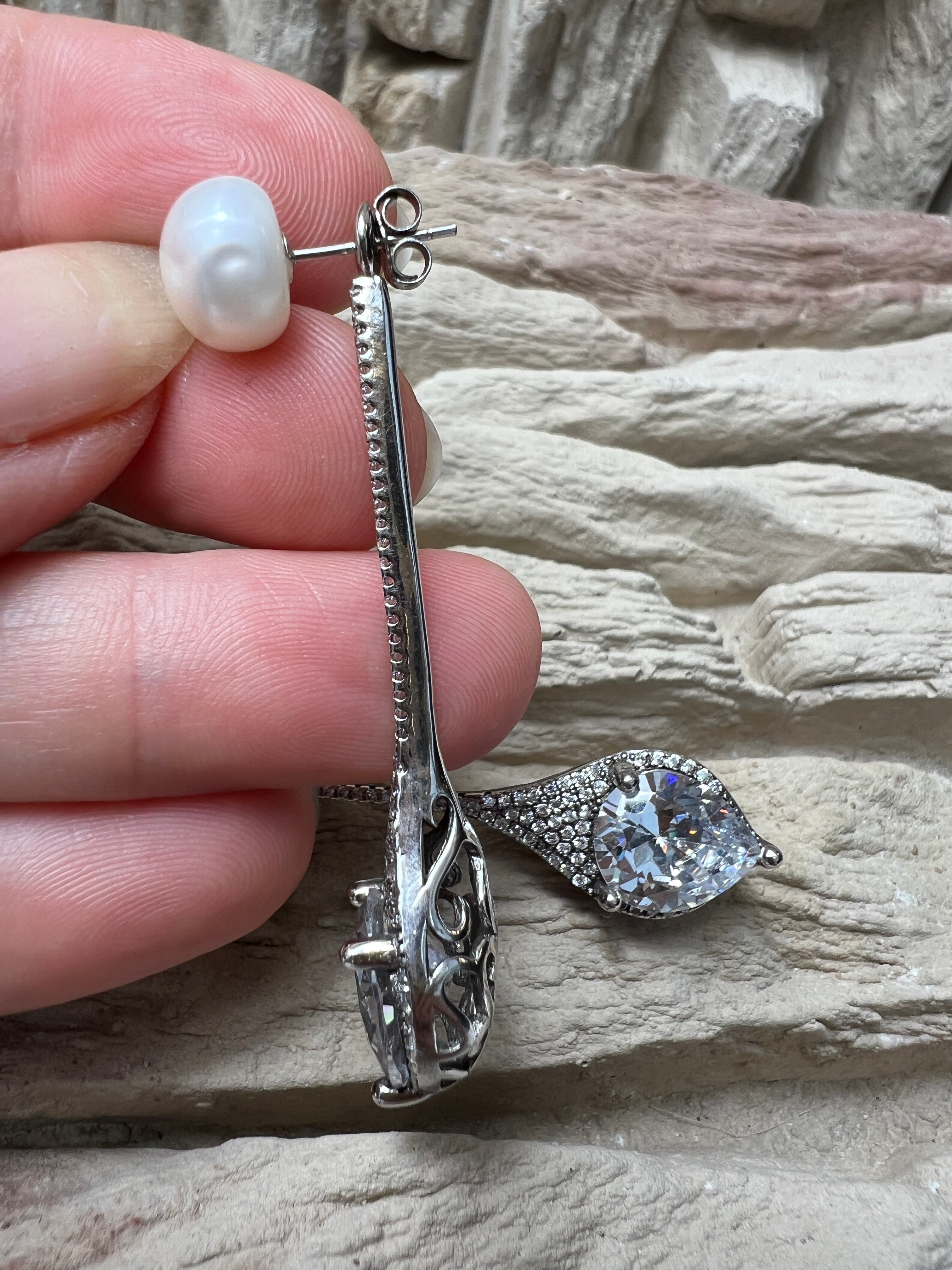 exklusive 925er Sterling Silber Ohrringe - Süßwasser Zuchtperle - UNIKAT