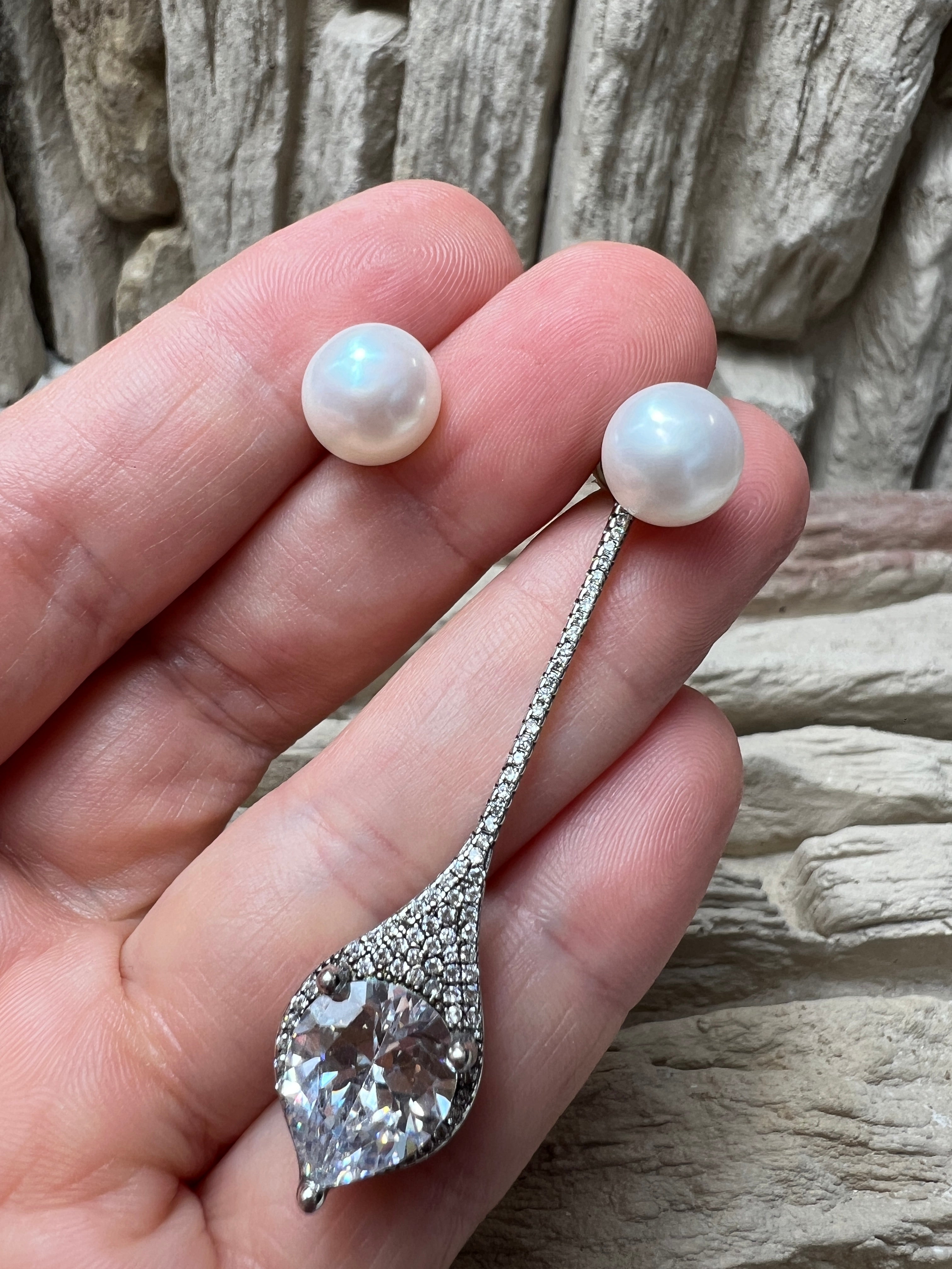 exklusive 925er Sterling Silber Ohrringe - Süßwasser Zuchtperle - UNIKAT