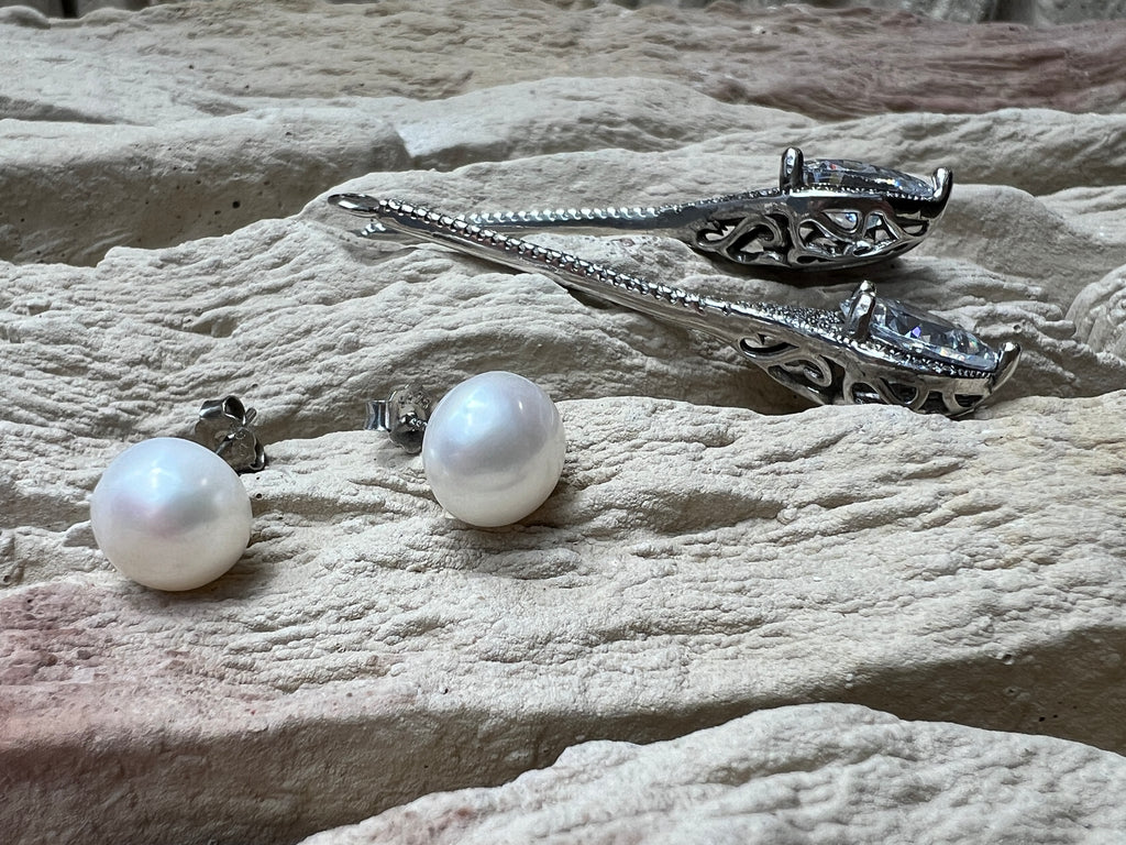 exklusive 925er Sterling Silber Ohrringe - Süßwasser Zuchtperle - UNIKAT