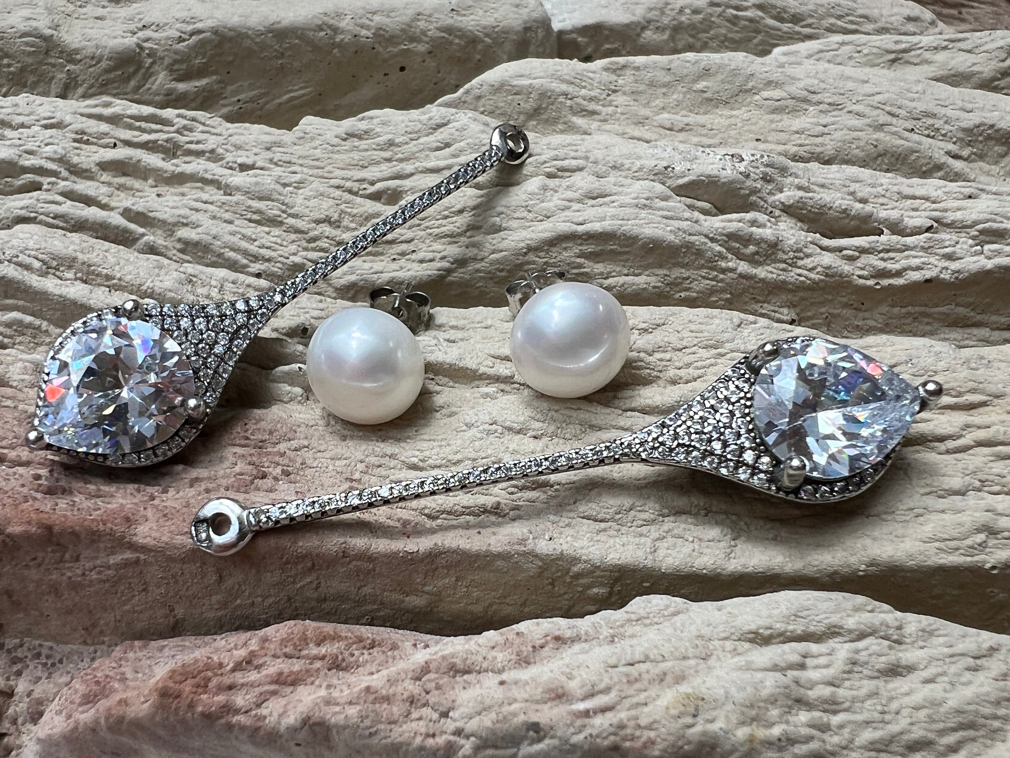 exklusive 925er Sterling Silber Ohrringe - Süßwasser Zuchtperle - UNIKAT