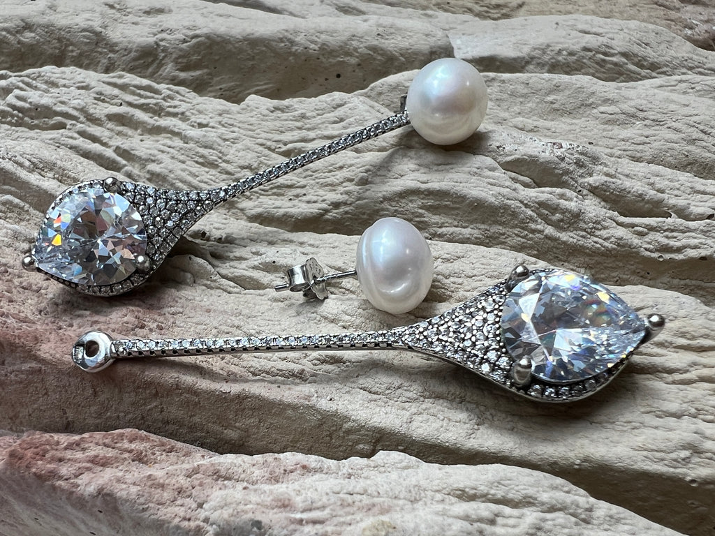 exklusive 925er Sterling Silber Ohrringe - Süßwasser Zuchtperle - UNIKAT