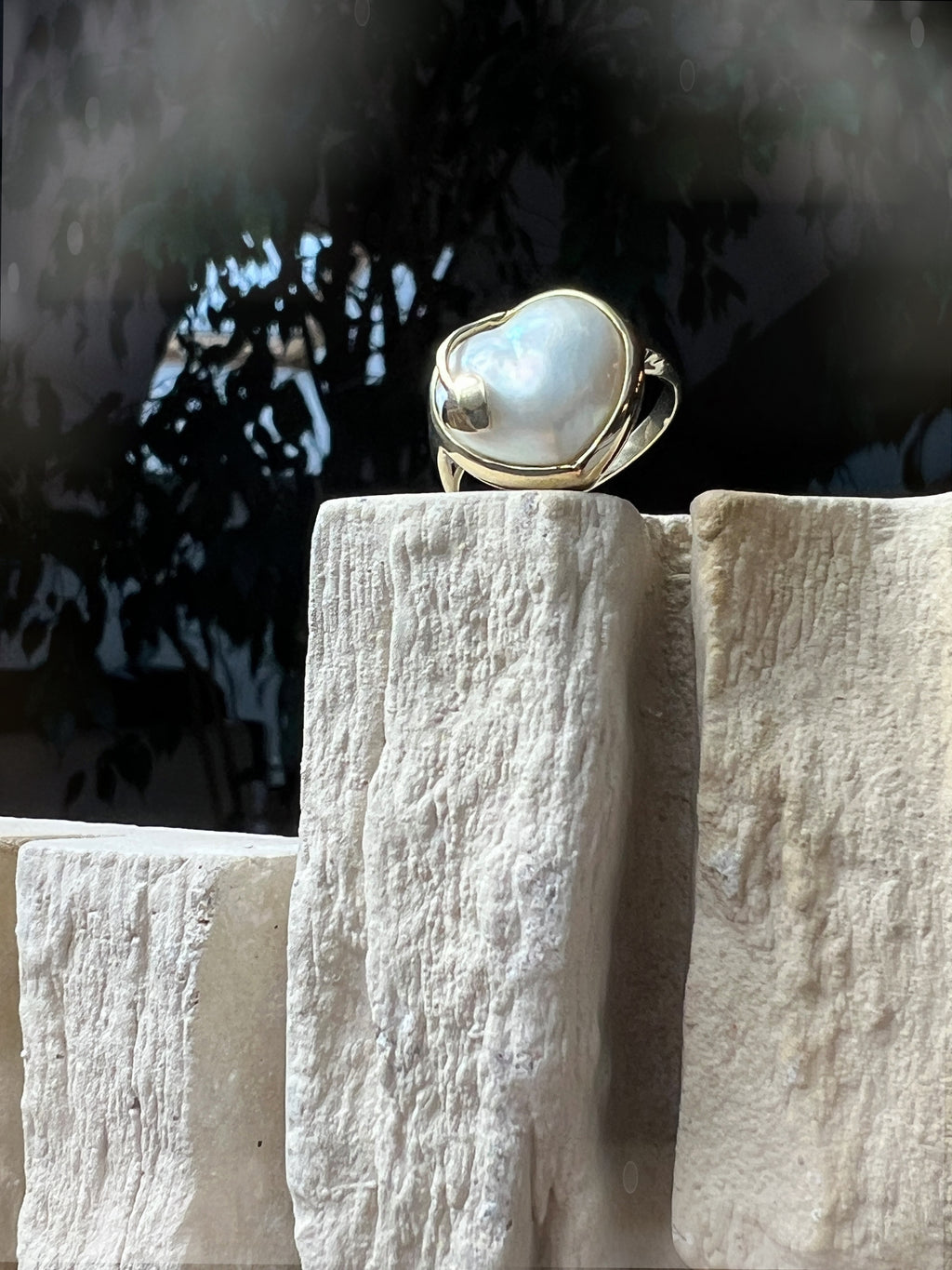 Herz-Ring aus 333er Gold mit schimmerndem Perlmutt – Nr. 53 (13)