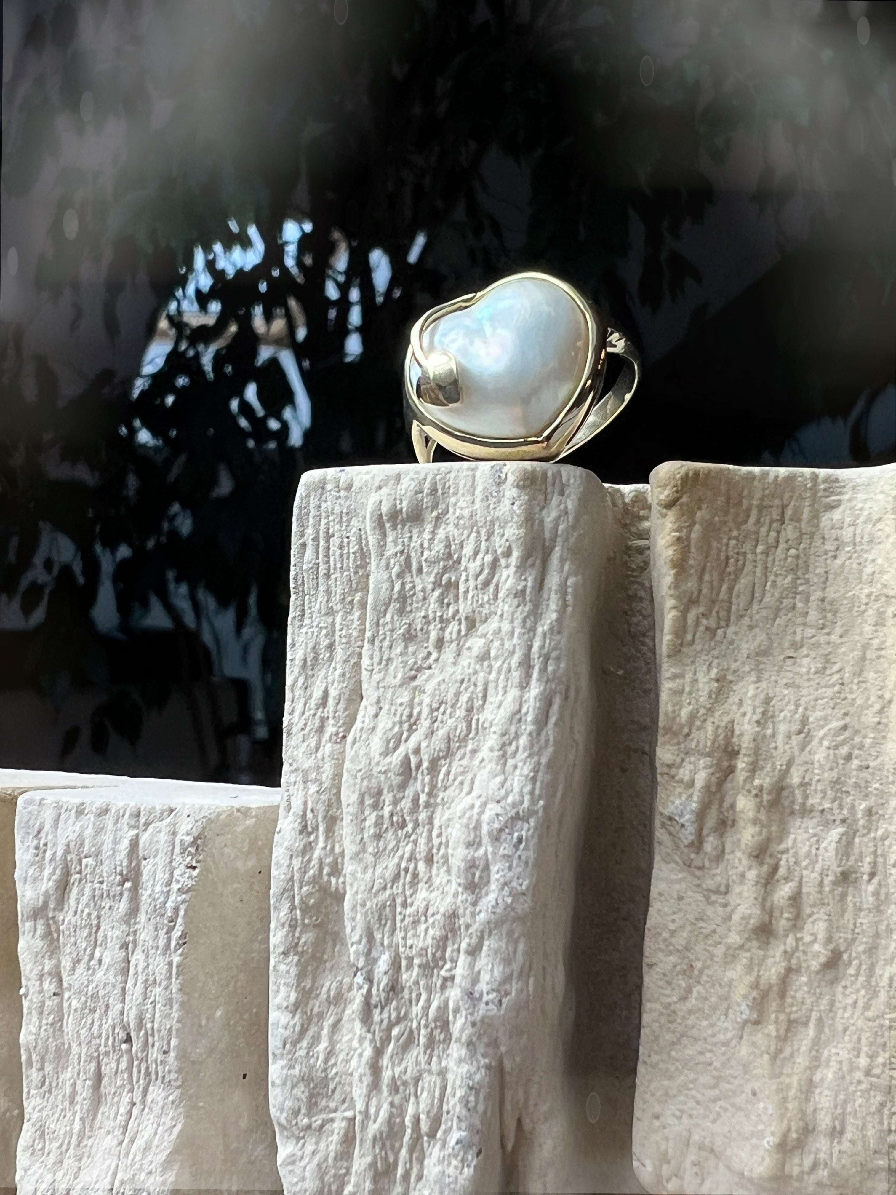 Herz-Ring aus 333er Gold mit schimmerndem Perlmutt – Nr. 53 (13)