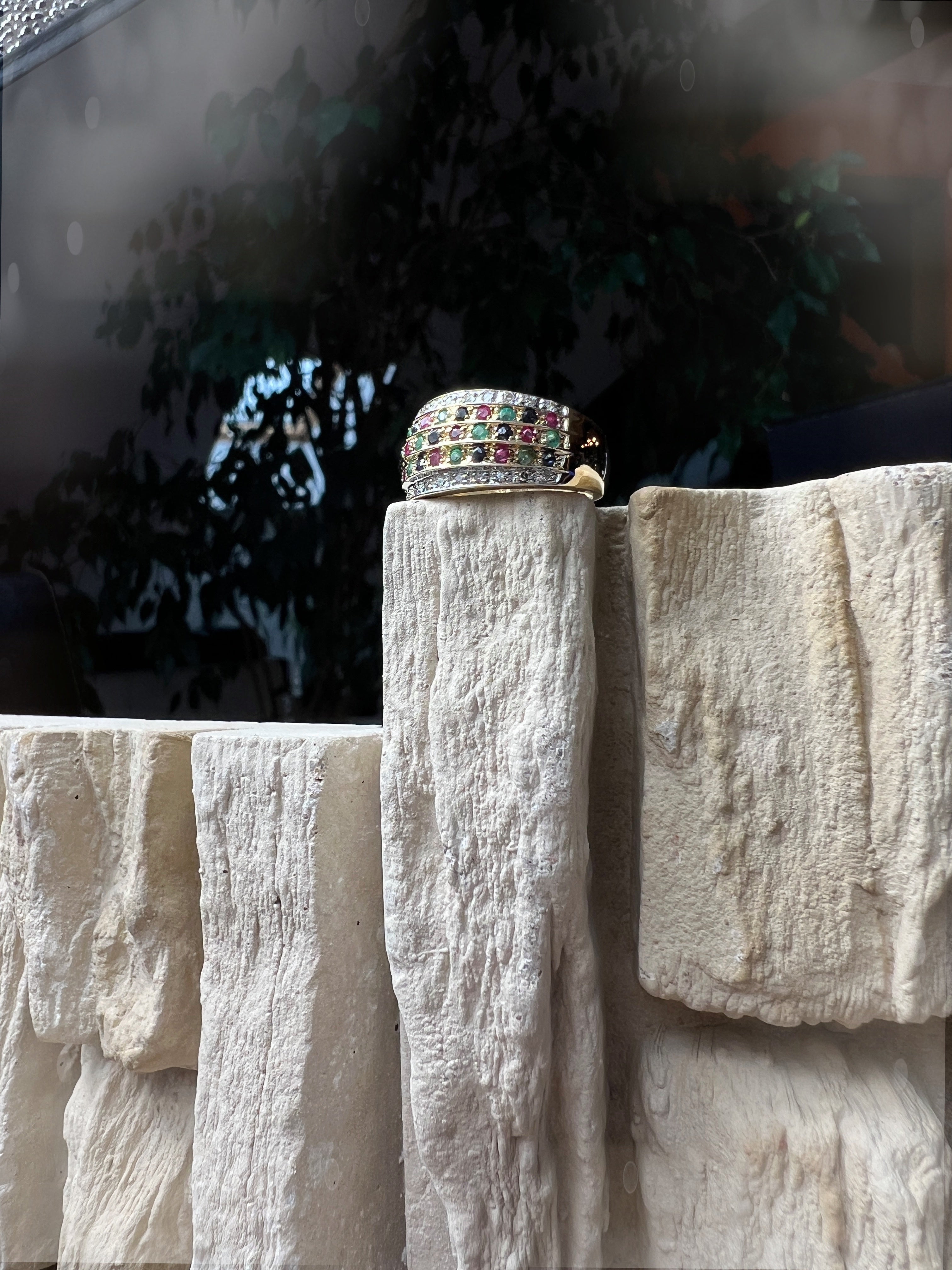 LUXUS-Ring aus 585er Gold mit Diamant-Rubin-Smaragd-Saphir – Nr. 53-54 (13-14)