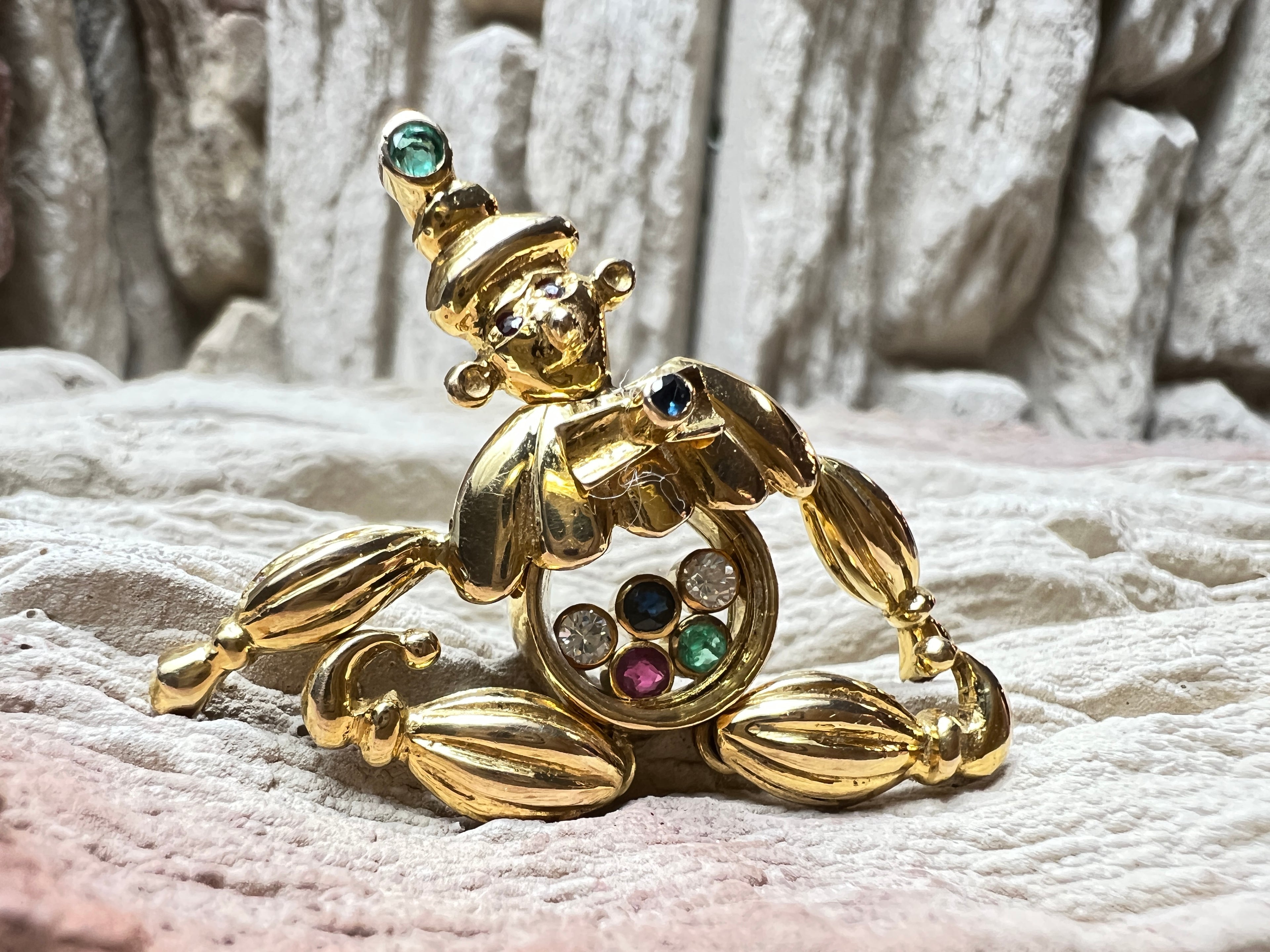 exklusiver Harlekin Anhänger - 585er Gold - Diamanten & Edelsteine - UNIKAT