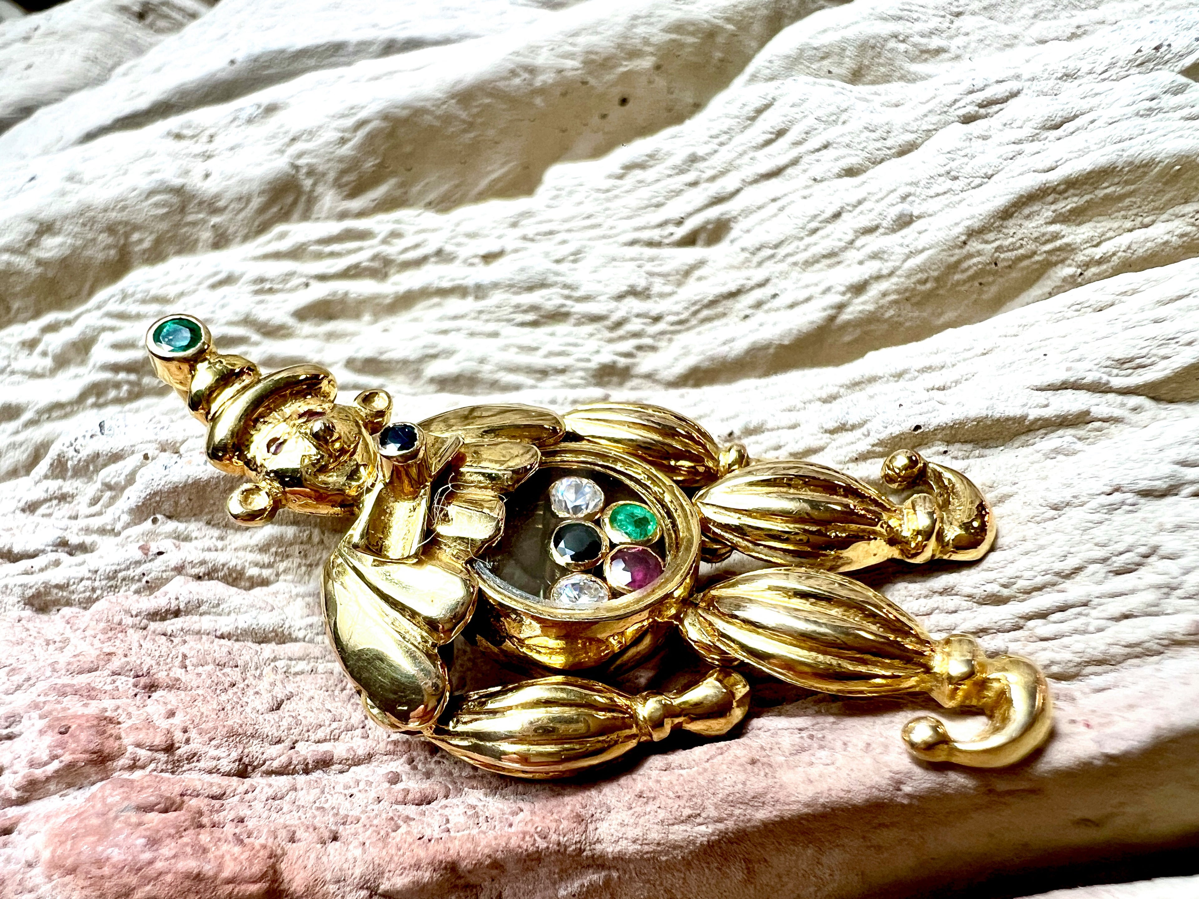 exklusiver Harlekin Anhänger - 585er Gold - Diamanten & Edelsteine - UNIKAT