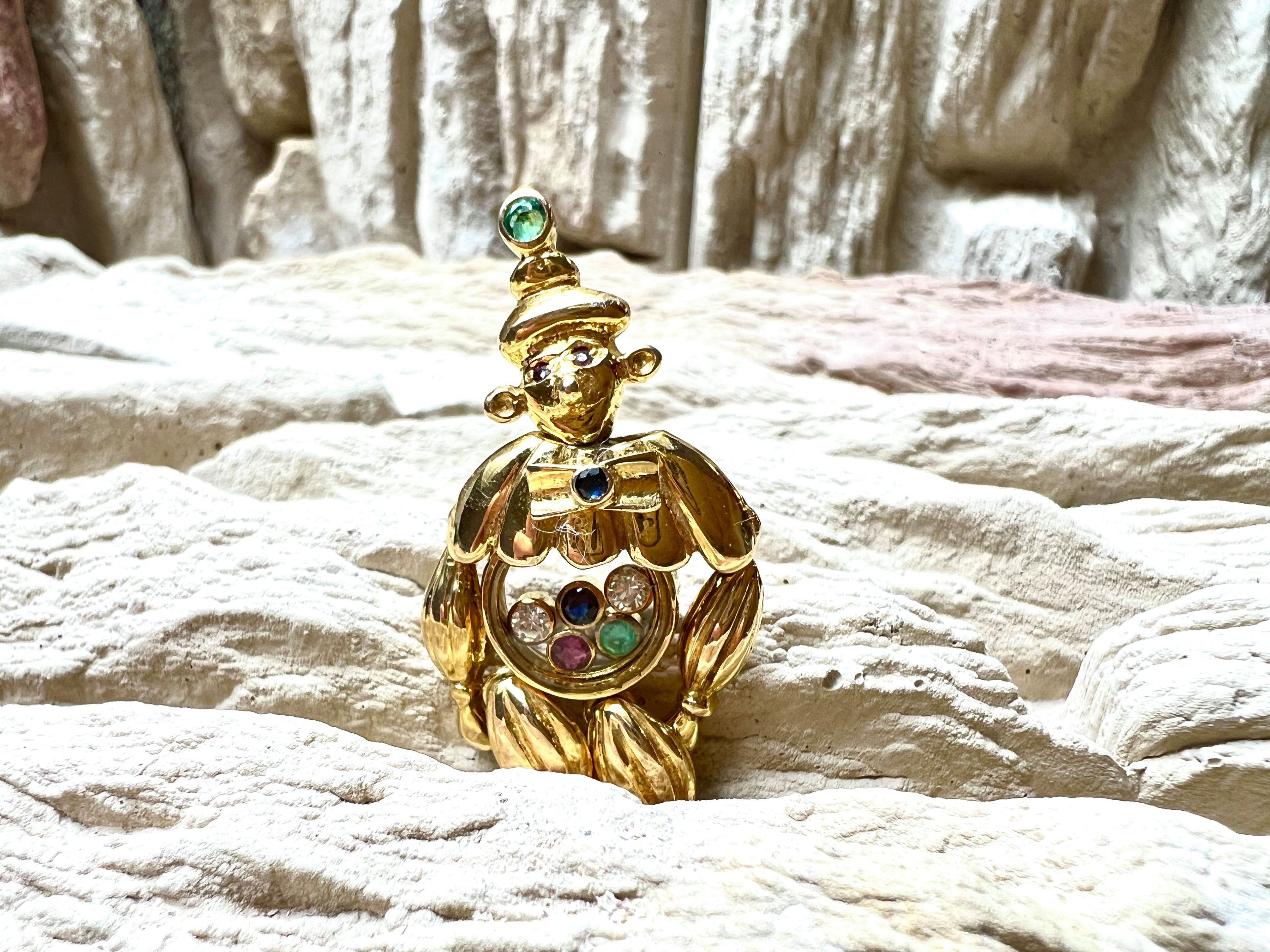 exklusiver Harlekin Anhänger - 585er Gold - Diamanten & Edelsteine - UNIKAT