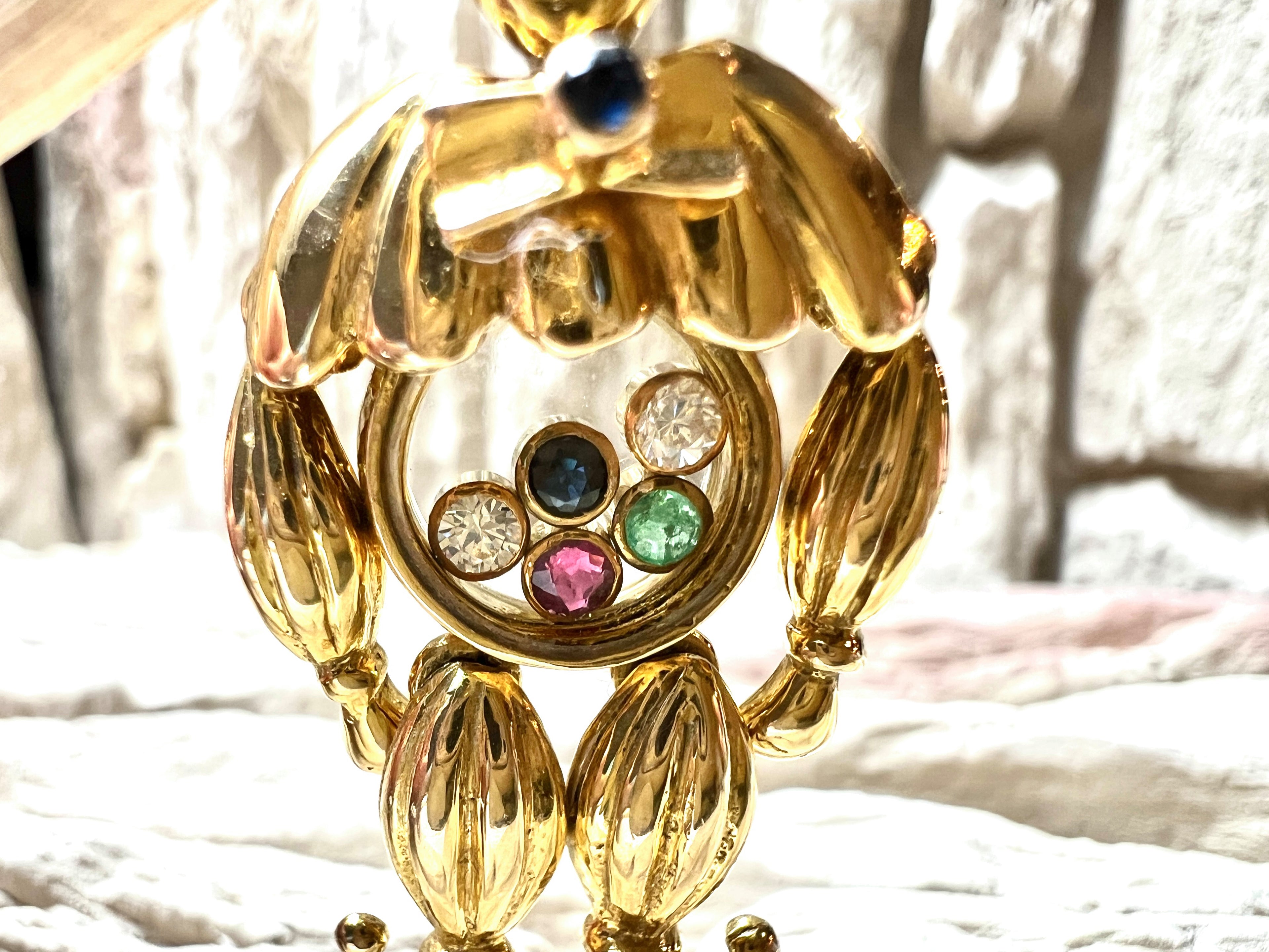 exklusiver Harlekin Anhänger - 585er Gold - Diamanten & Edelsteine - UNIKAT