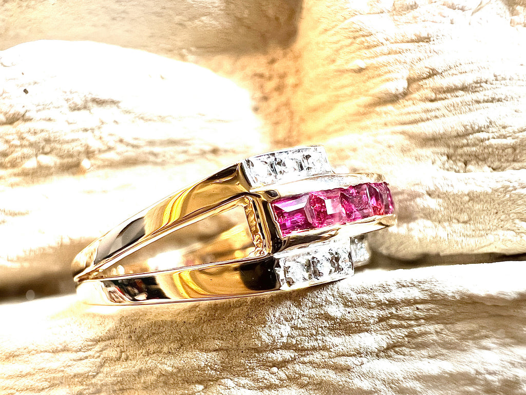 Luxus-Unikat Rubinring „Rubinlicht“ – 585er Gelbgold mit Rubinen & Diamanten