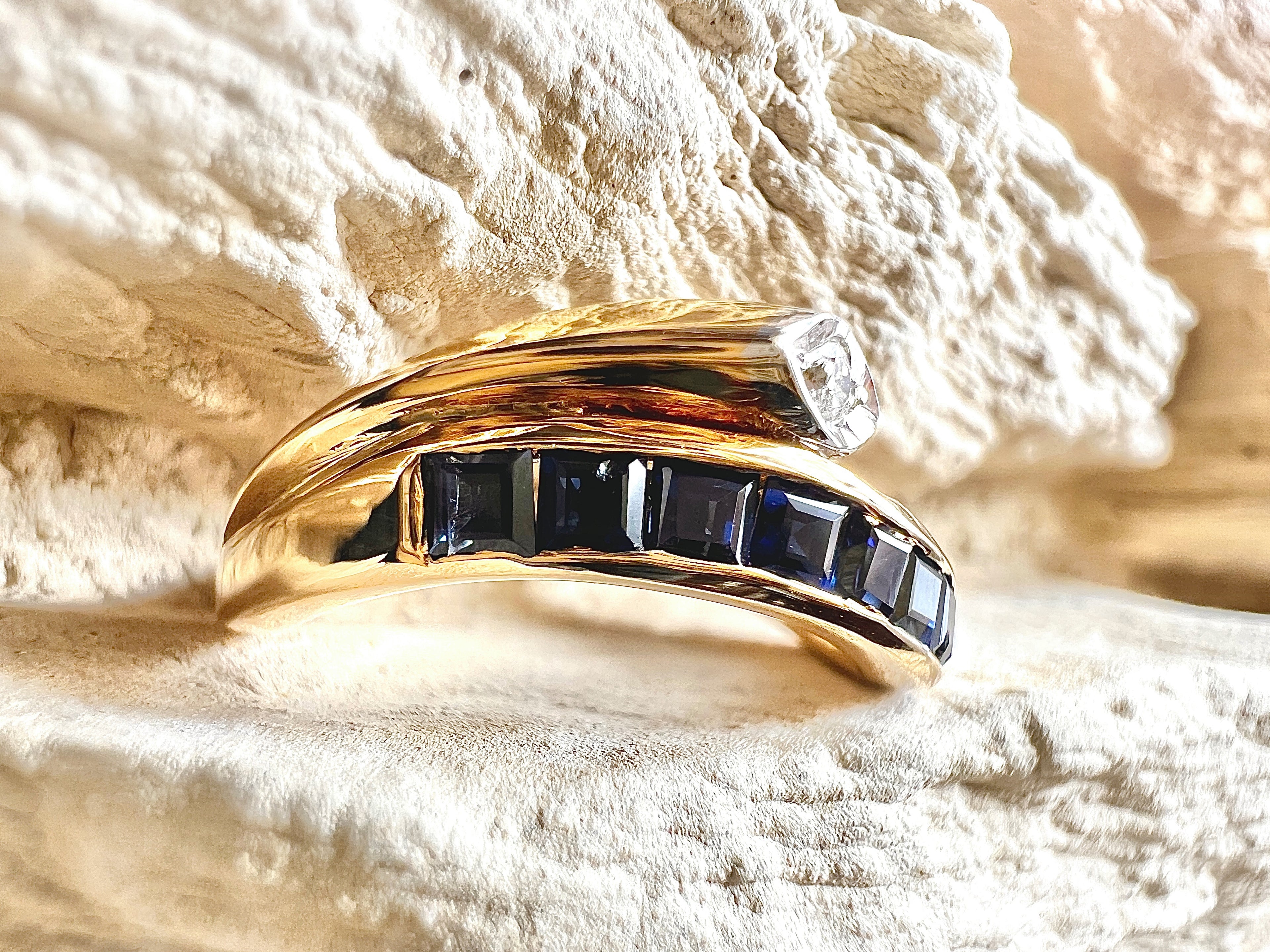 Luxus-Unikat Saphirring mit Diamant – 585er Gold - Nr. 54 (14) - UNIKAT